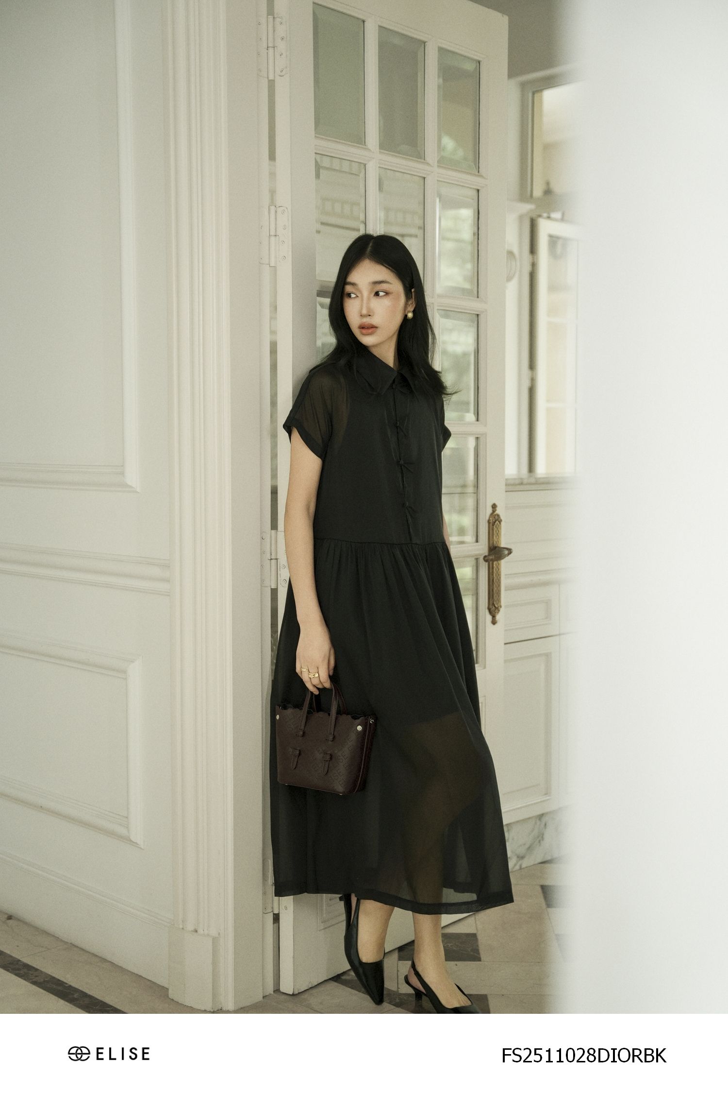 ĐẦM TƠ ĐEN PHỐI CỔ LỤA