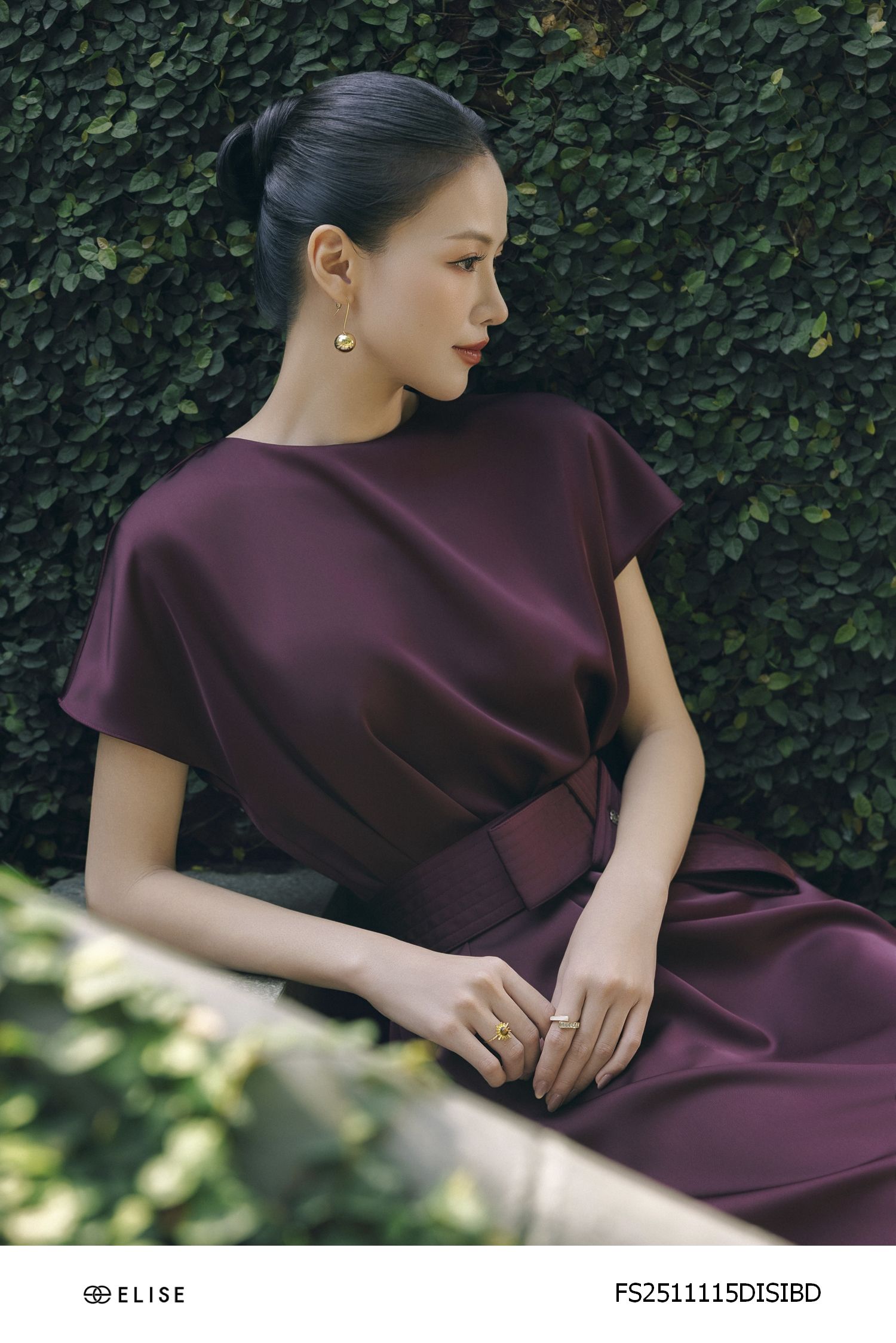 ĐẦM LỤA BURGUNDY ĐAI NƠ EO
