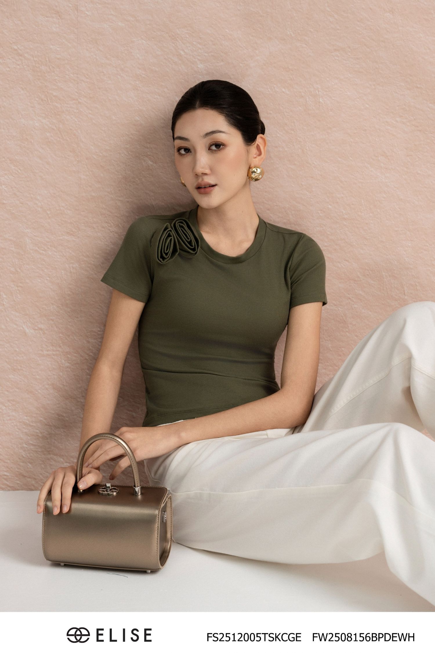 ÁO THUN GHI XANH ĐÍNH HOA