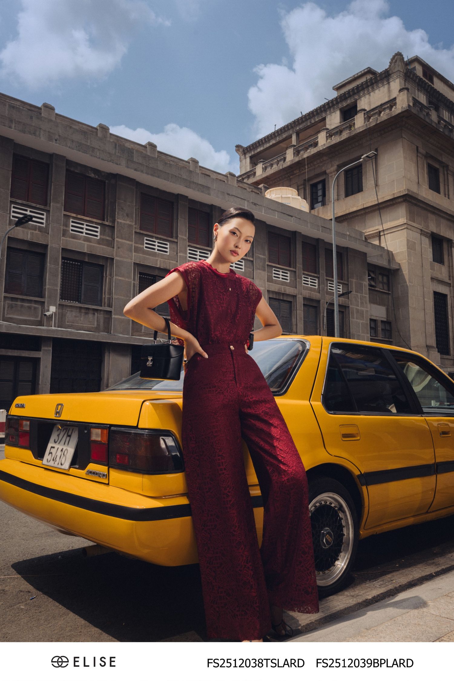 QUẦN SUÔNG REN HOA ĐỎ SẪM TÚI SƯỜN