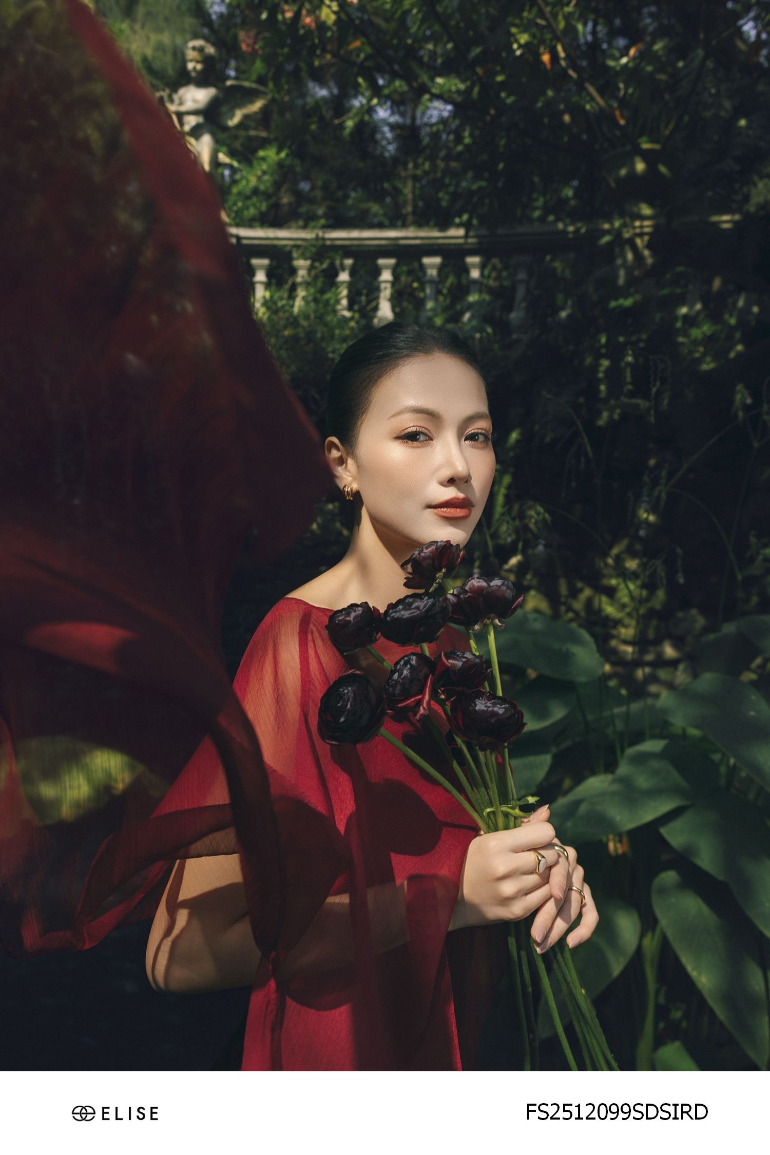 SET ĐẦM LỤA ĐỎ PHỐI KHĂN CHOÀNG VOAN