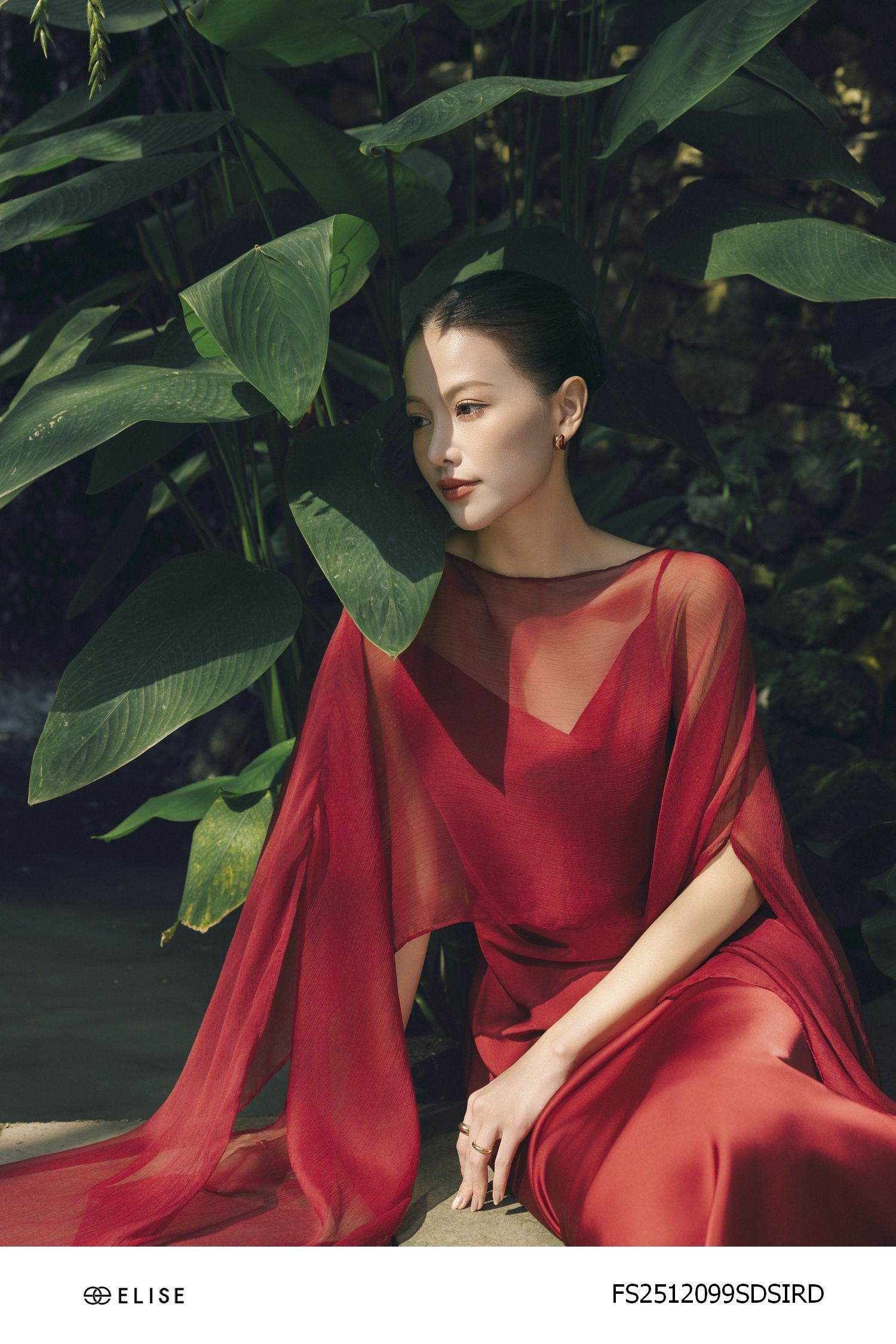 SET ĐẦM LỤA ĐỎ PHỐI KHĂN CHOÀNG VOAN