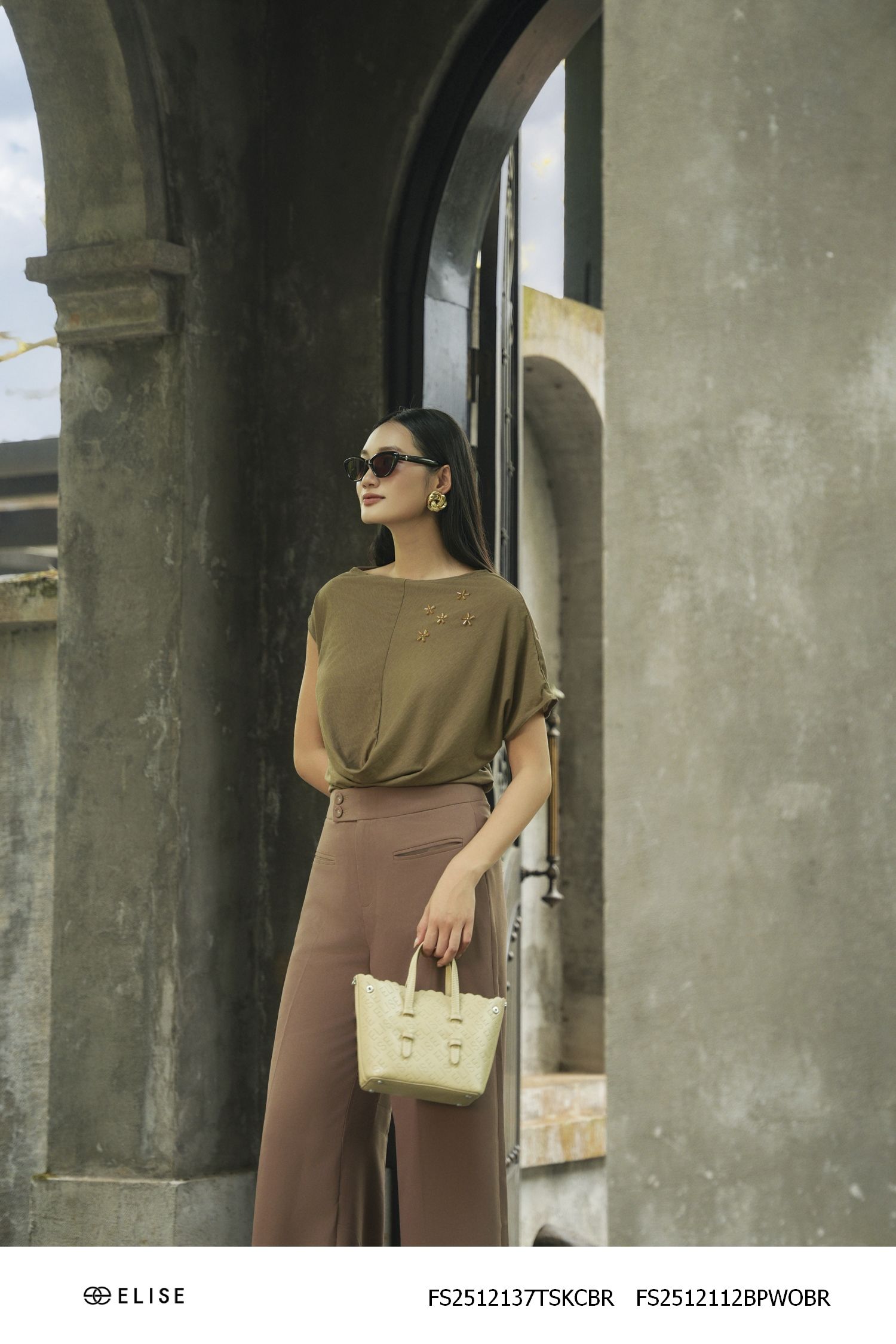 QUẦN SUÔNG NÂU TANIN TÚI TRƯỚC