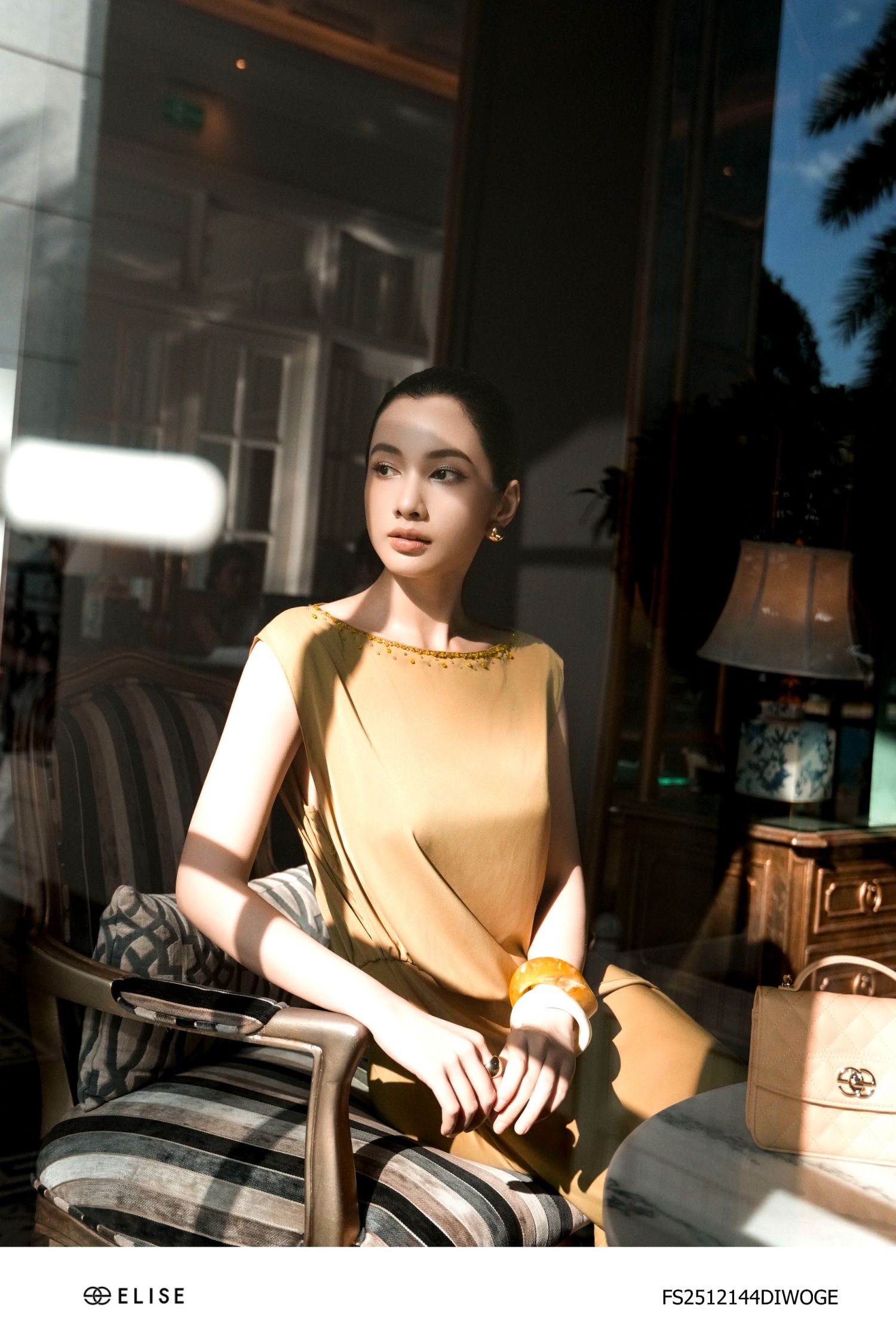 ĐẦM TUYTSY LỤA XANH OLIU VẠT CHÉO BÊN