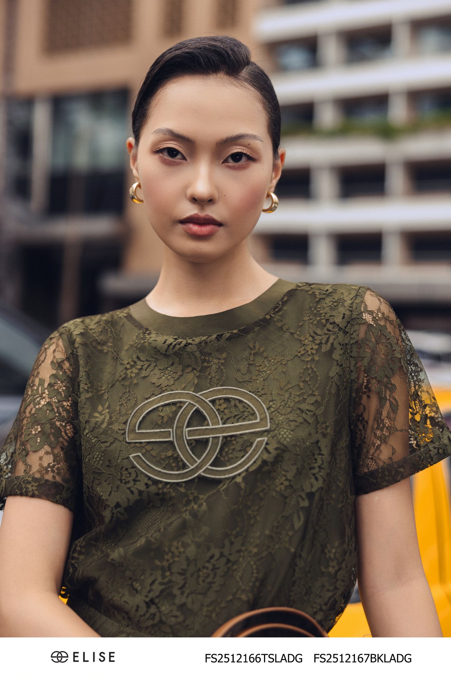 ÁO REN HOA XANH RÊU BÔ ĐÊ LOGO