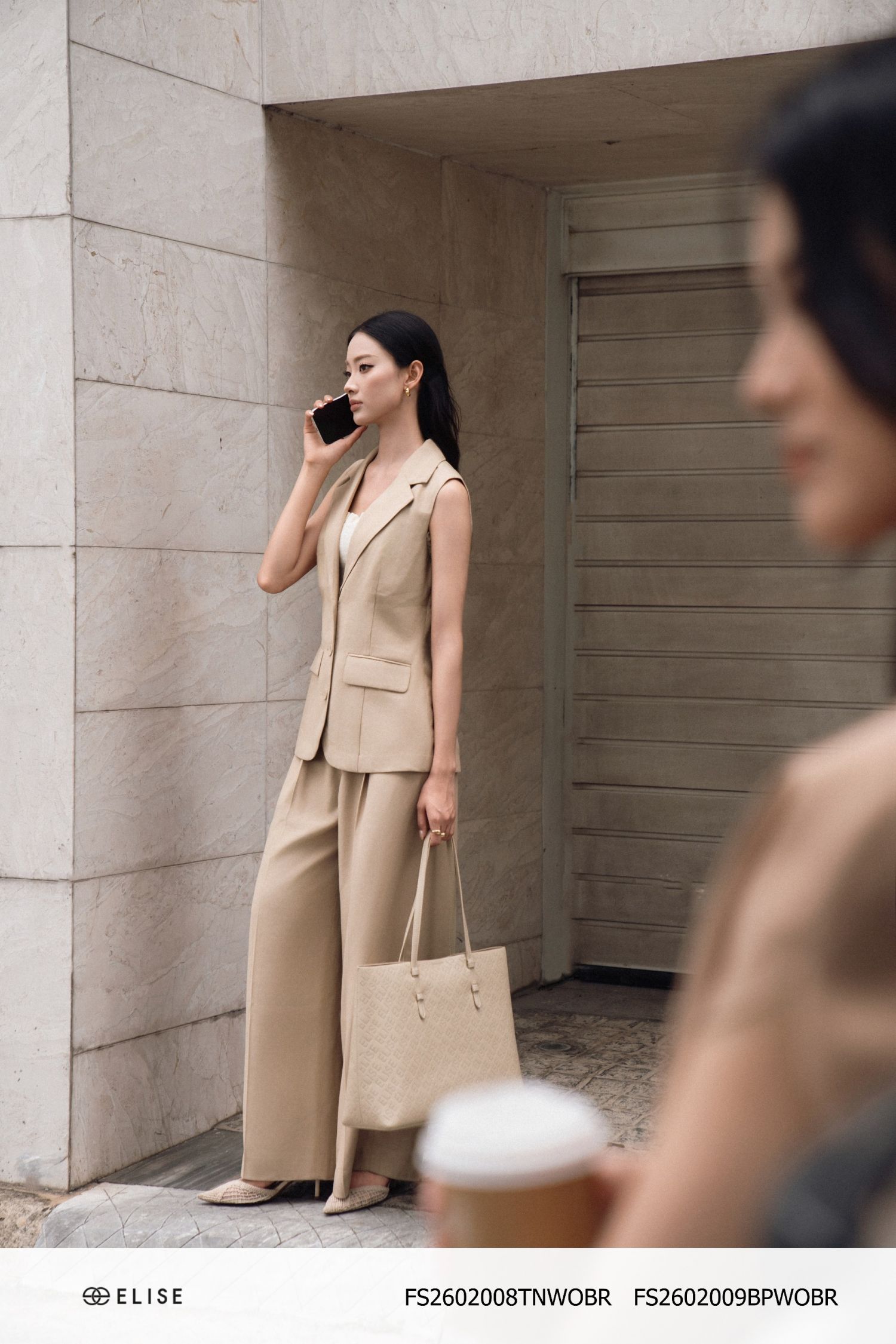 QUẦN SUÔNG LINEN NÂU TÚI CHÉO
