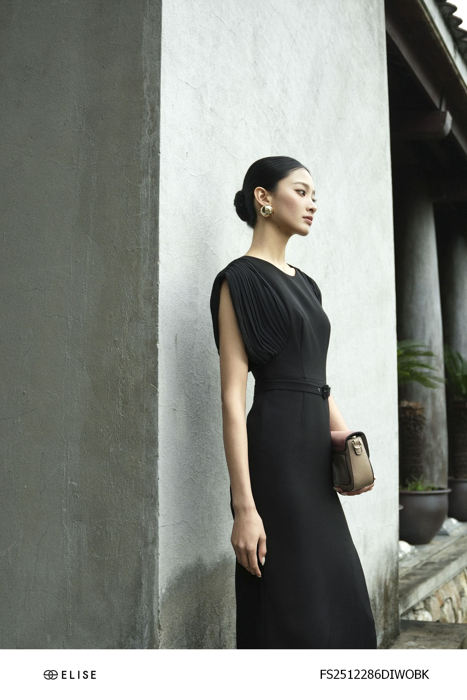 ĐẦM TUYTSY ĐEN TAY PHỐI CHIFFON DẬP LY