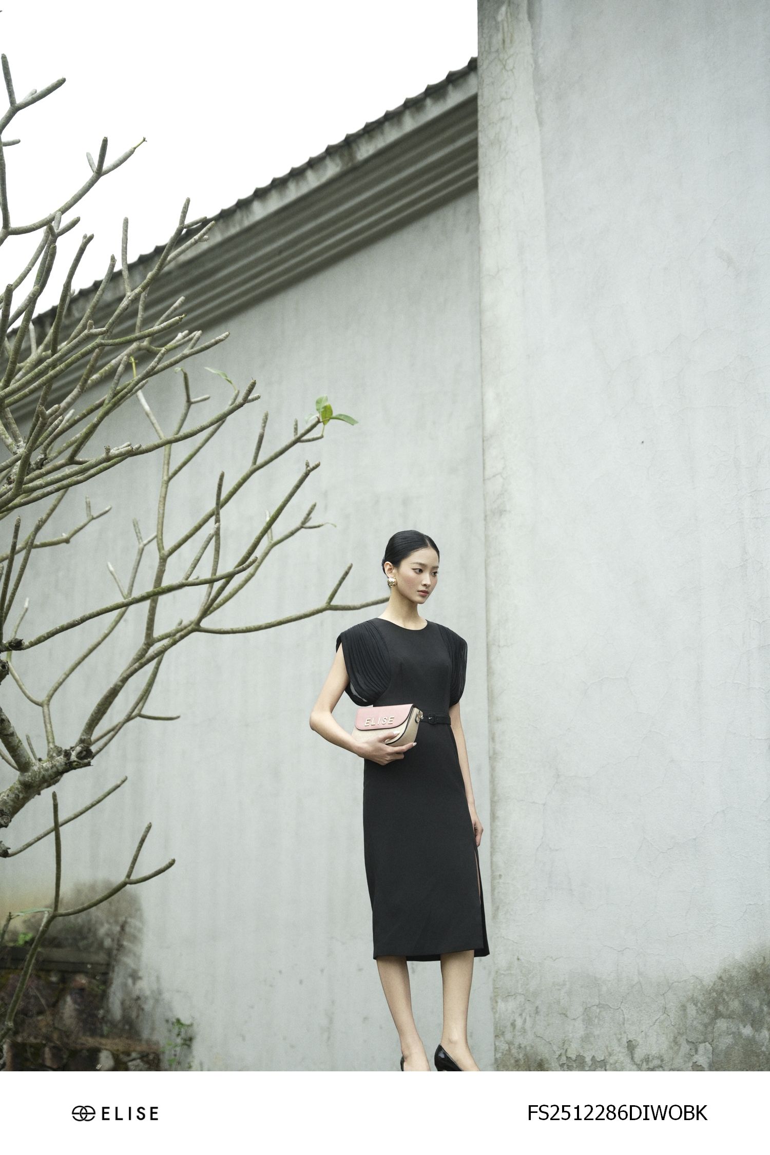 ĐẦM TUYTSY ĐEN TAY PHỐI CHIFFON DẬP LY