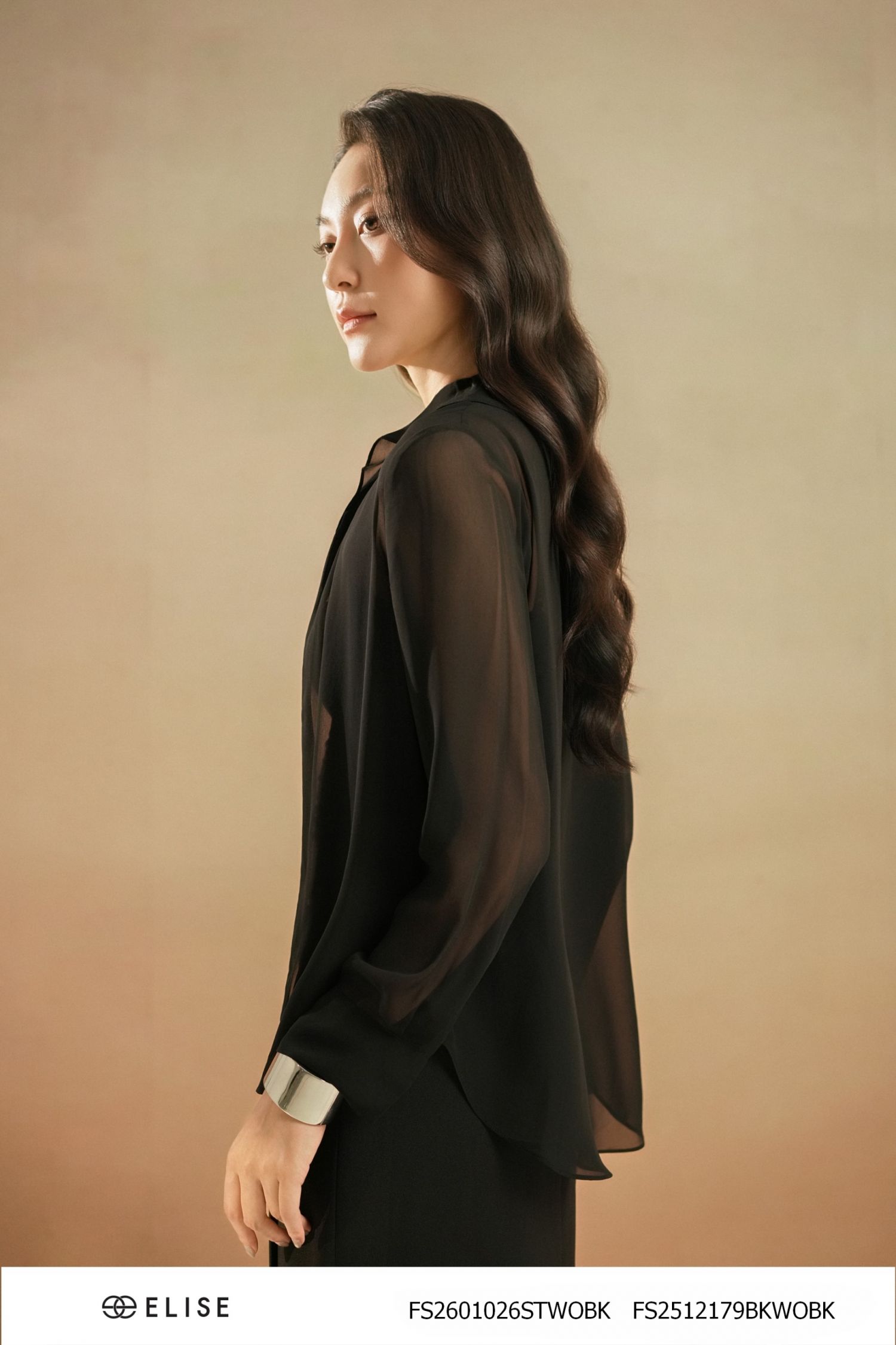 SET SƠ MI CHIFFON ĐEN BÈO CỔ