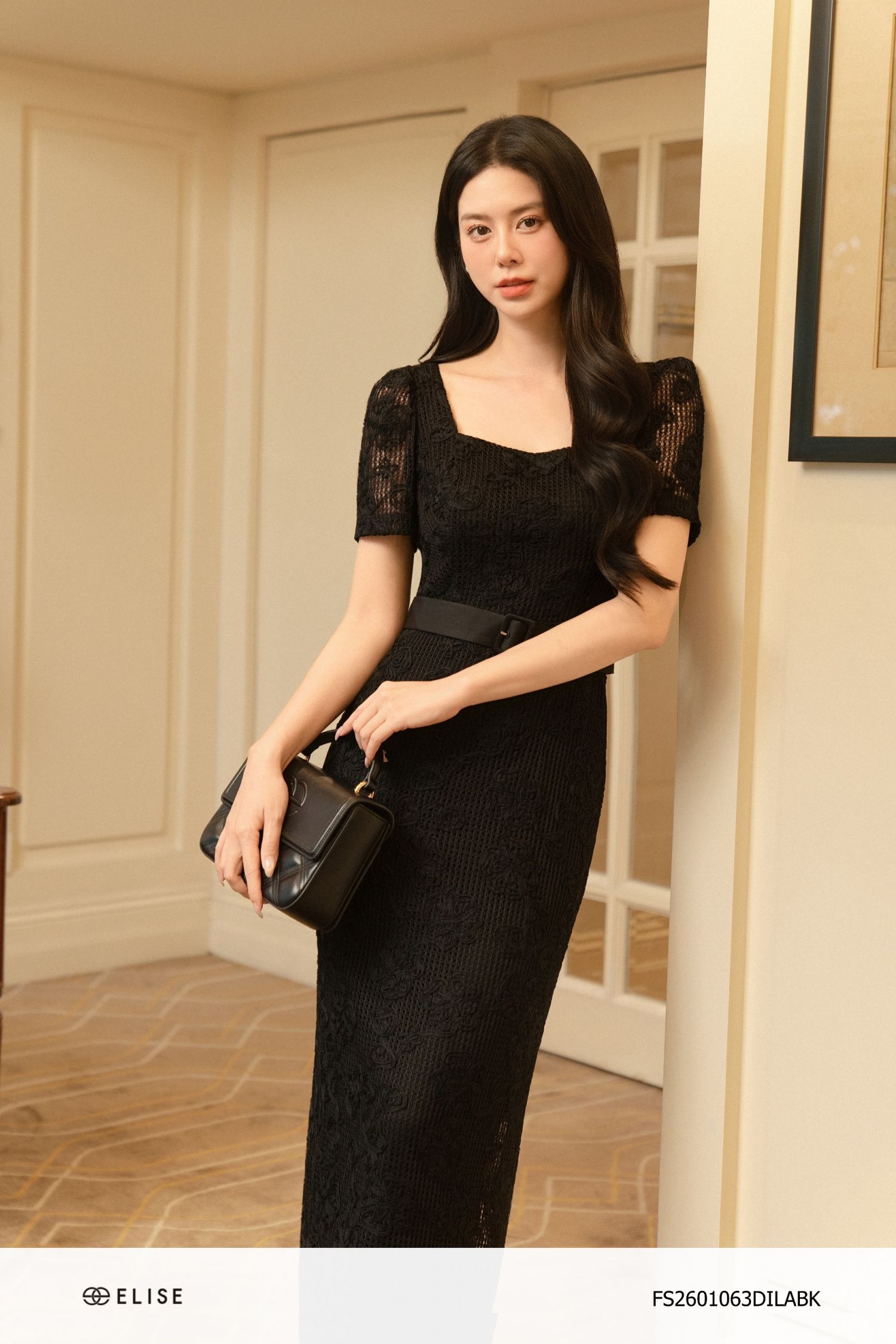 ĐẦM REN ĐEN CHẠY HOA LƯỚI XẺ SAU
