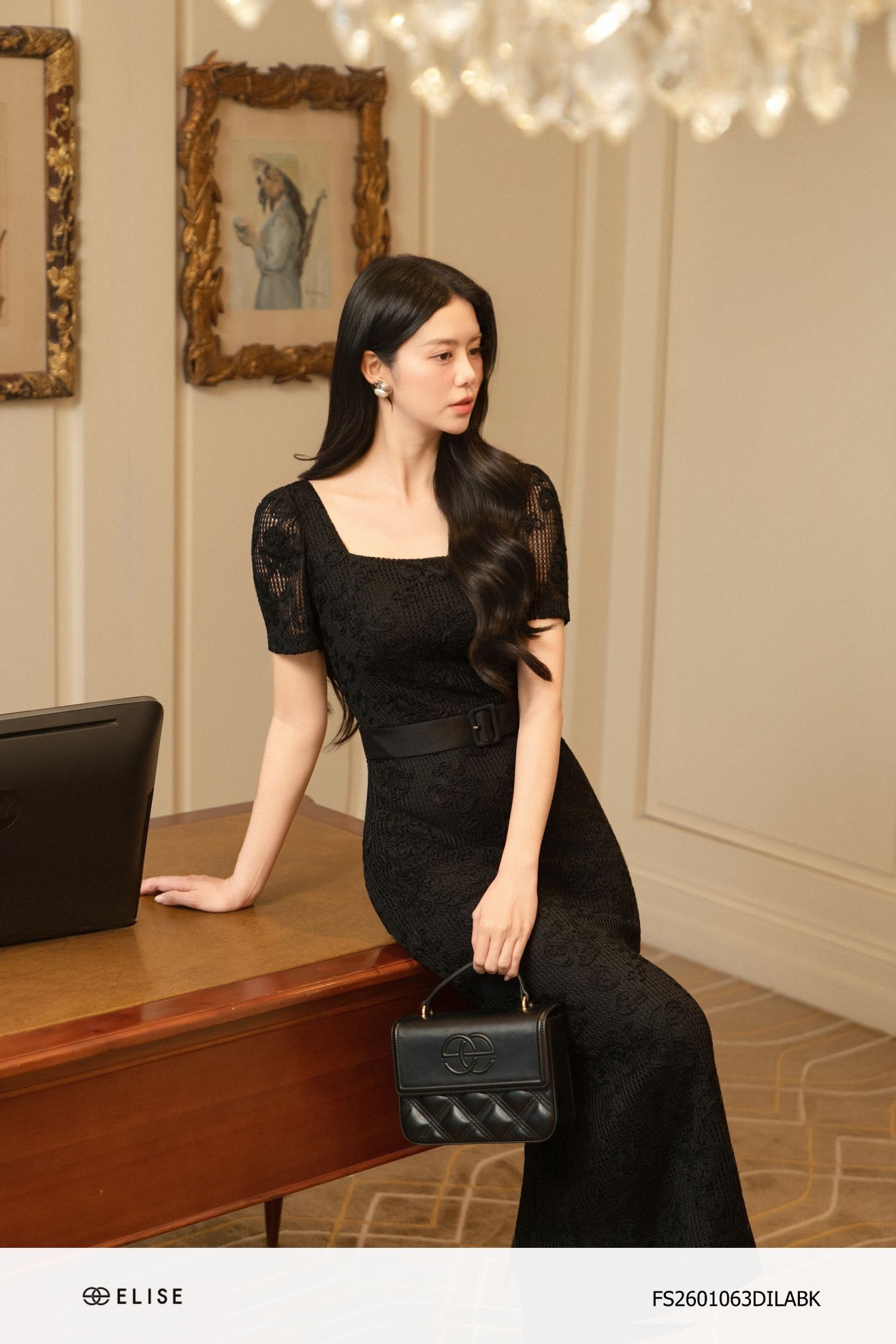 ĐẦM REN ĐEN CHẠY HOA LƯỚI XẺ SAU