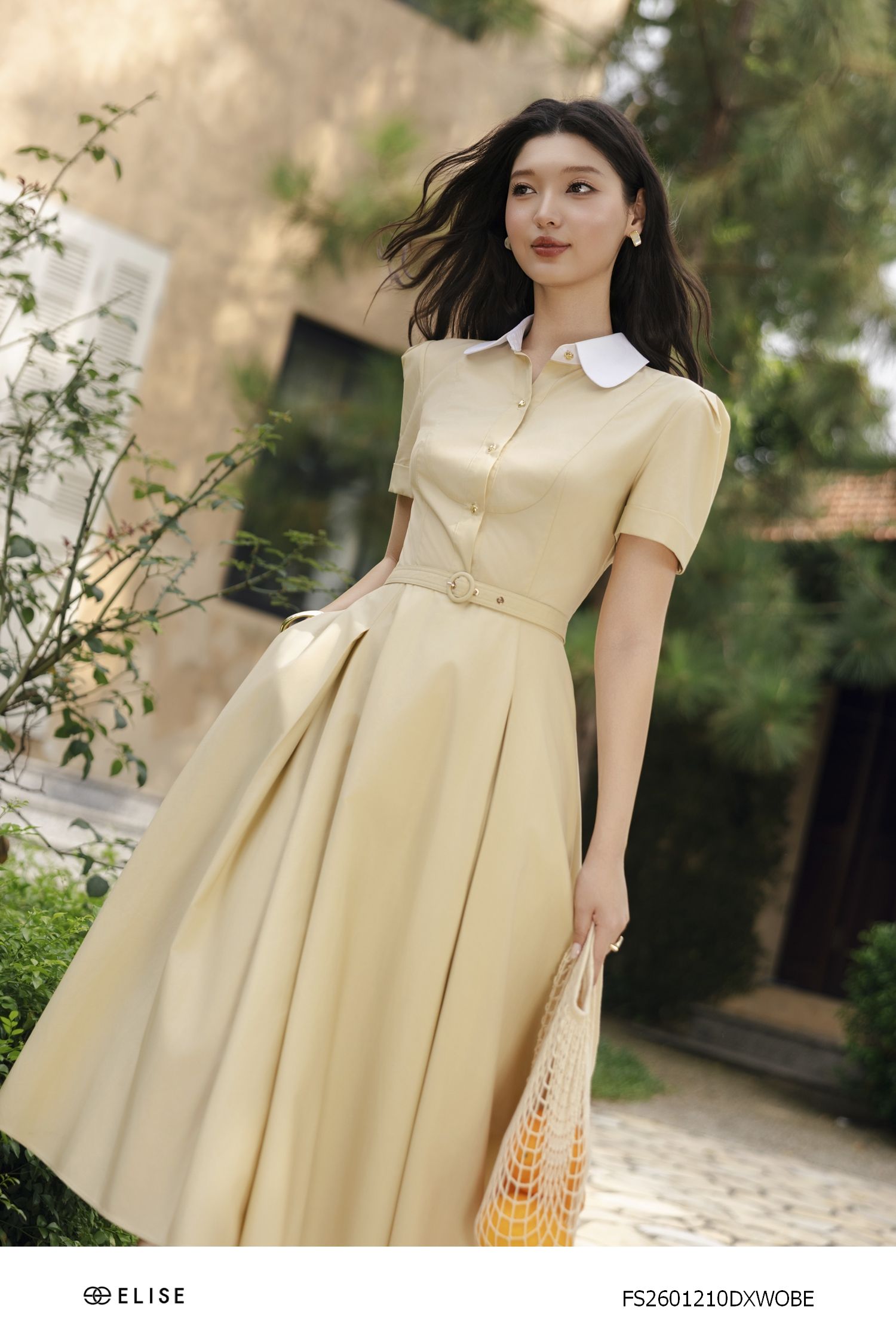 ĐẦM THÔ PHỐI CỔ ĐAI EO