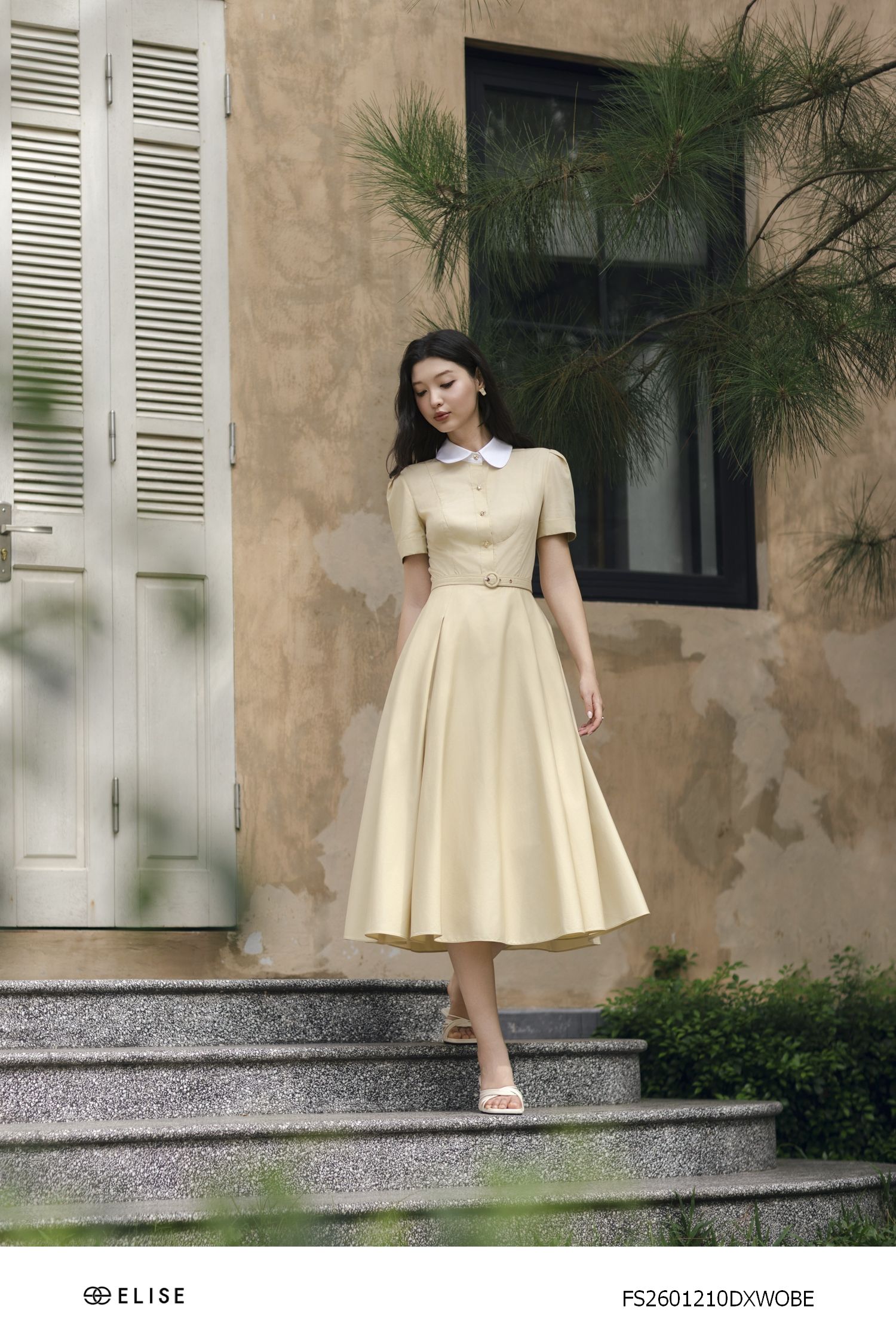 ĐẦM THÔ PHỐI CỔ ĐAI EO