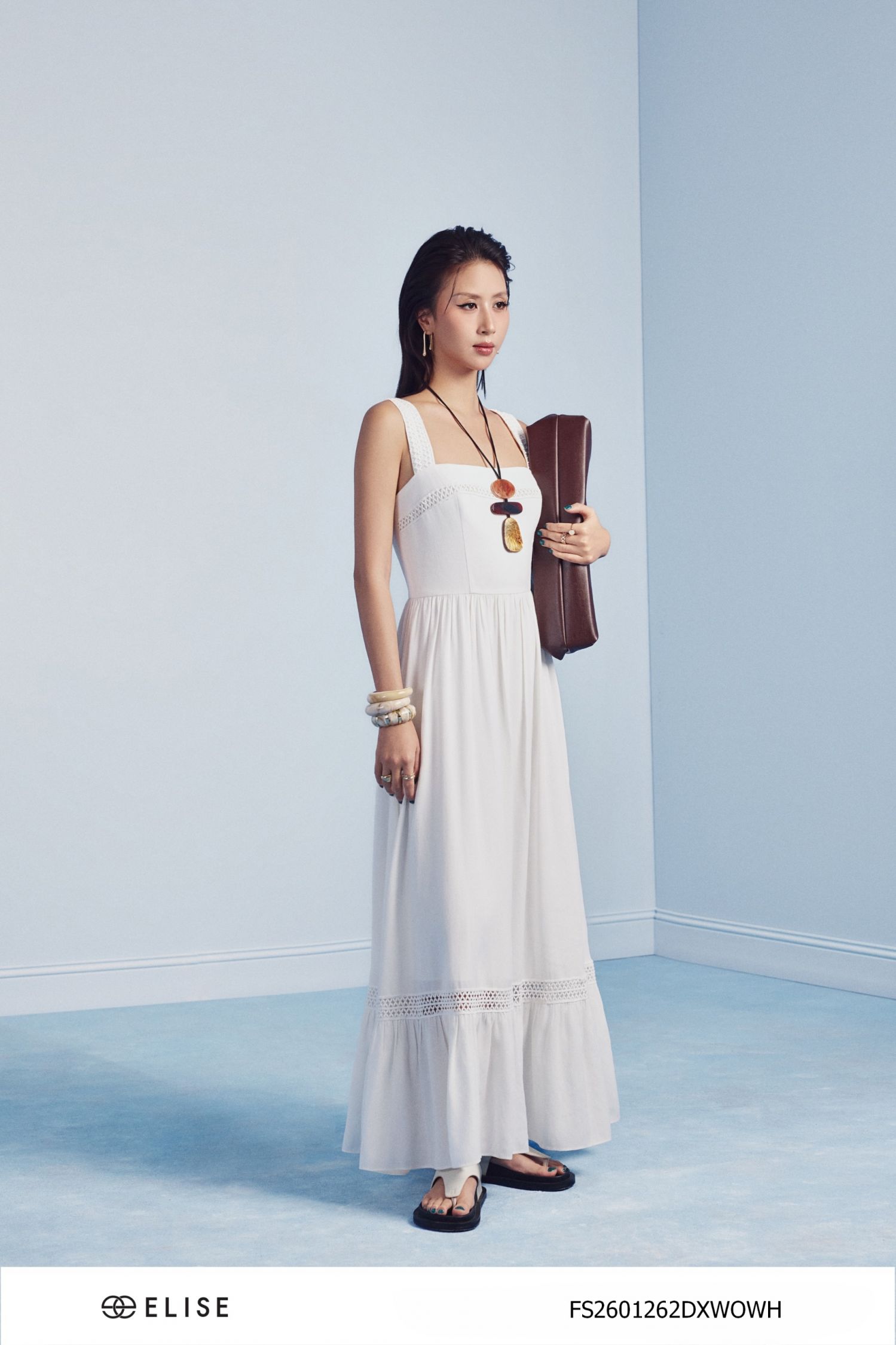 ĐẦM MAXI LINEN TRẮNG HAI DÂY