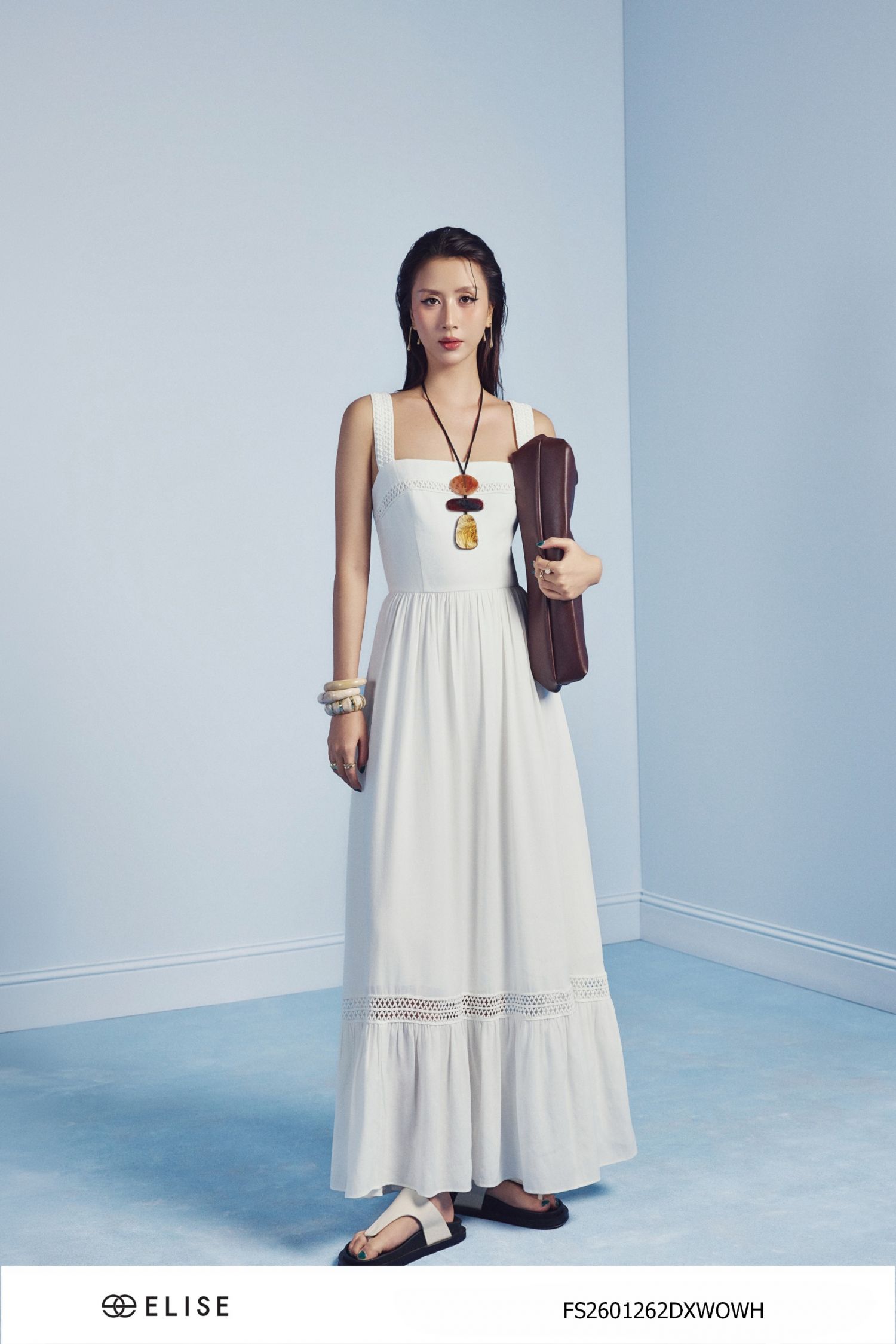 ĐẦM MAXI LINEN TRẮNG HAI DÂY