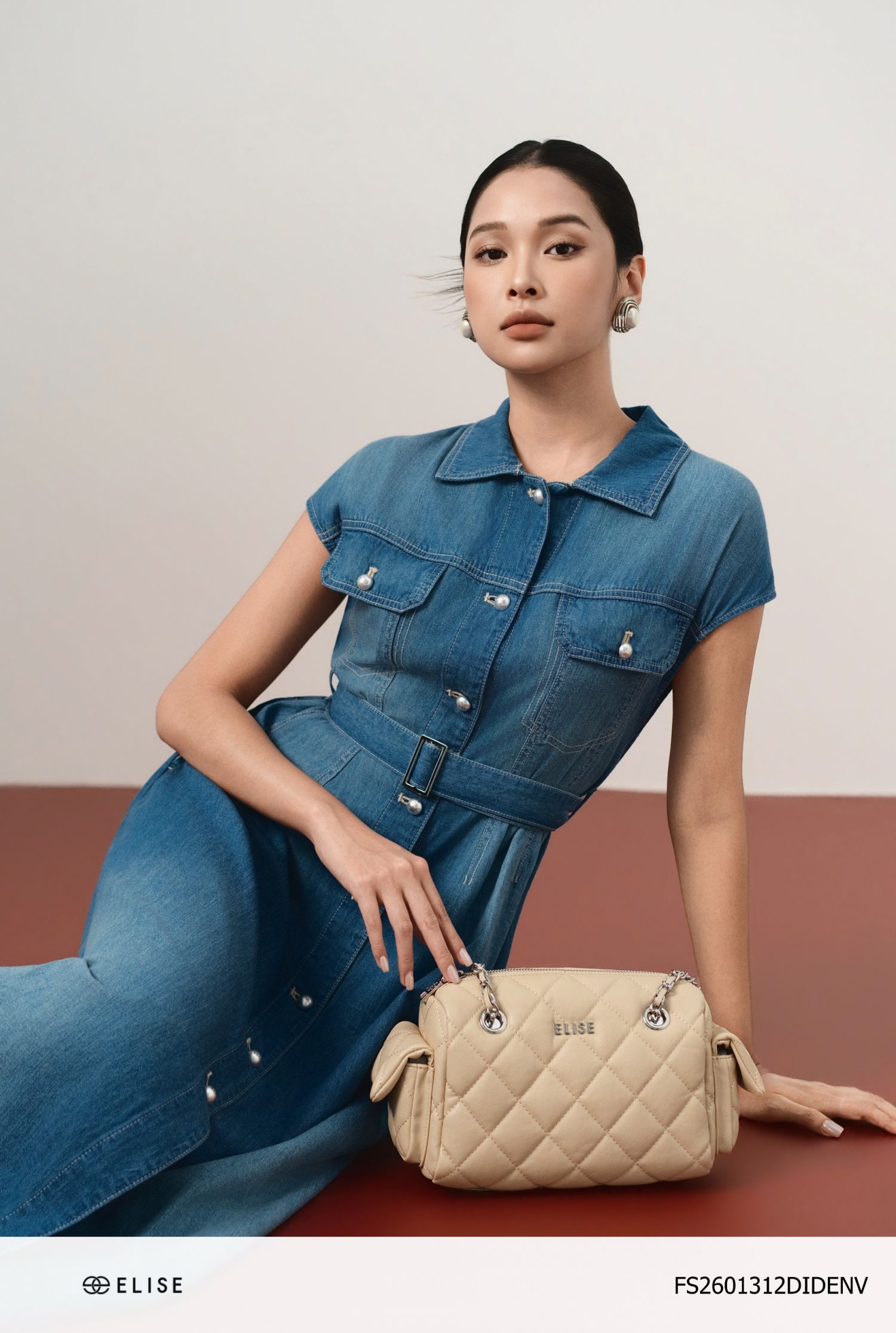 ĐẦM DENIM XANH ĐAI EO