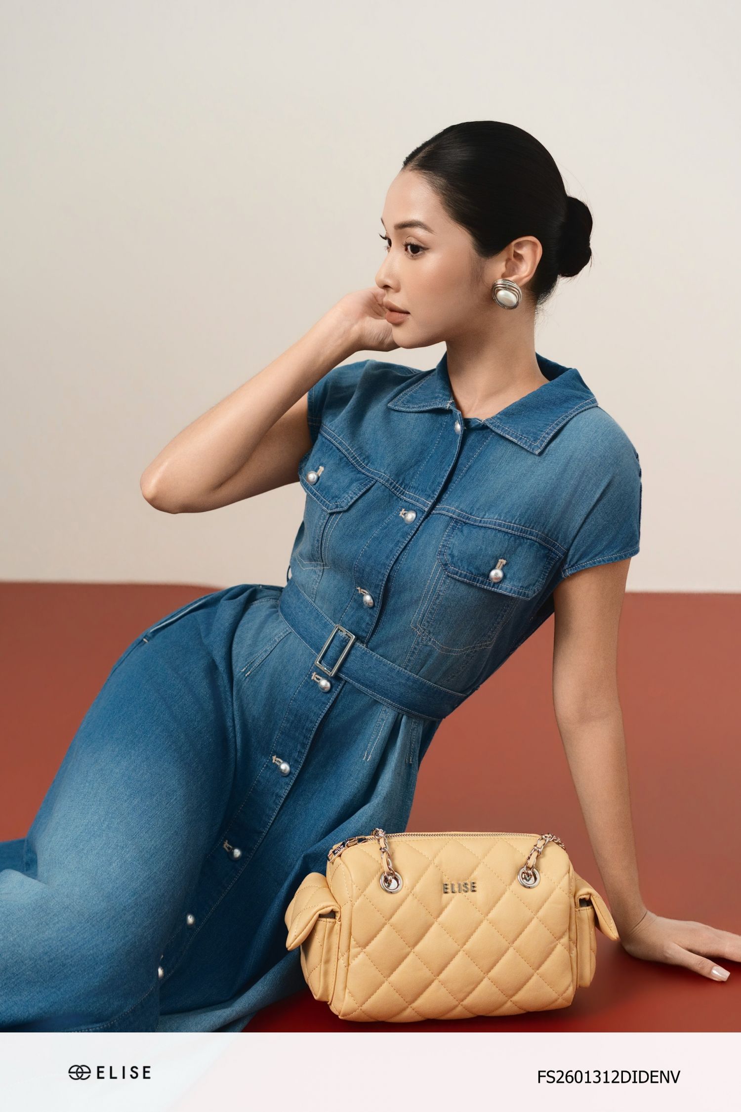 ĐẦM DENIM XANH ĐAI EO
