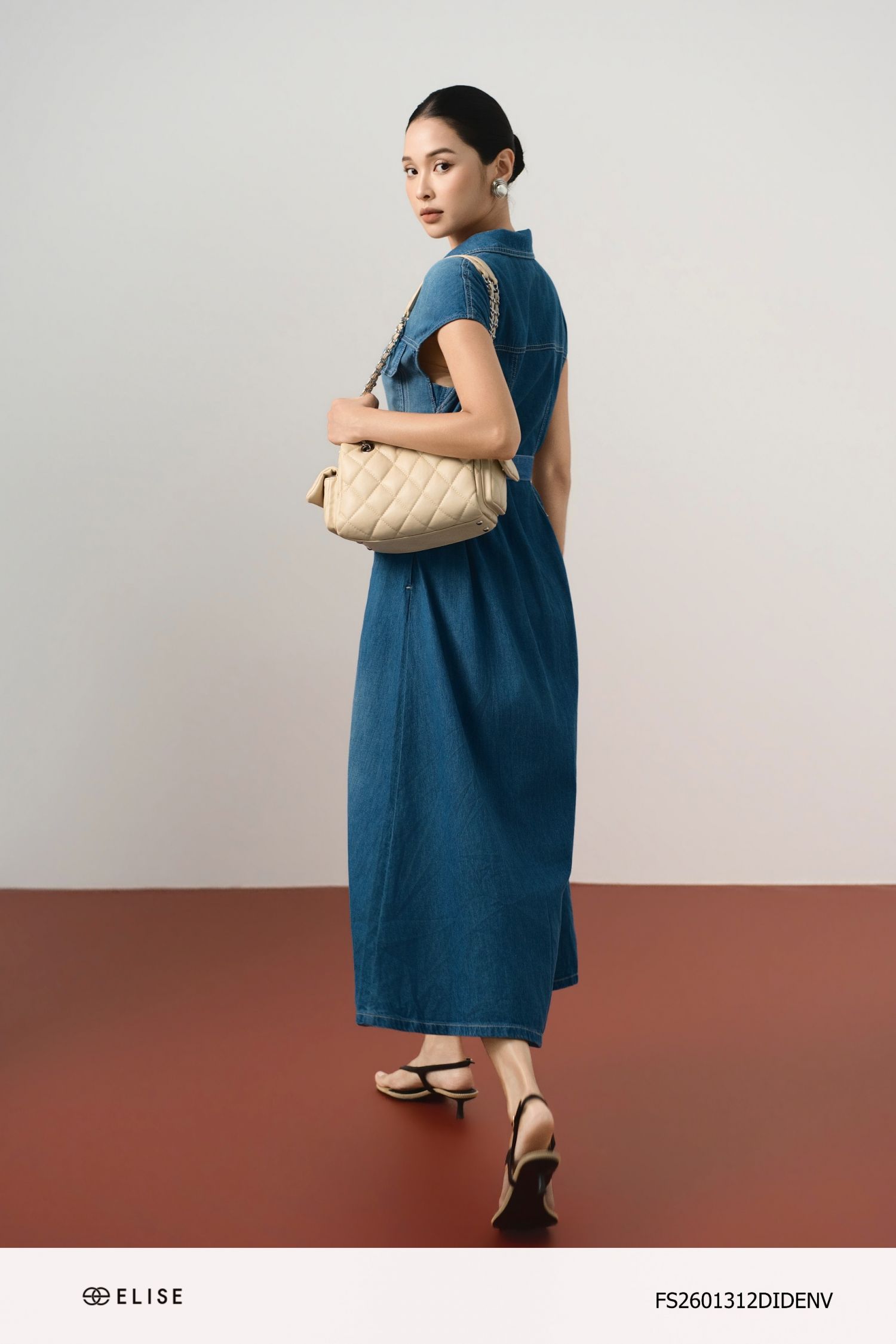 ĐẦM DENIM XANH ĐAI EO