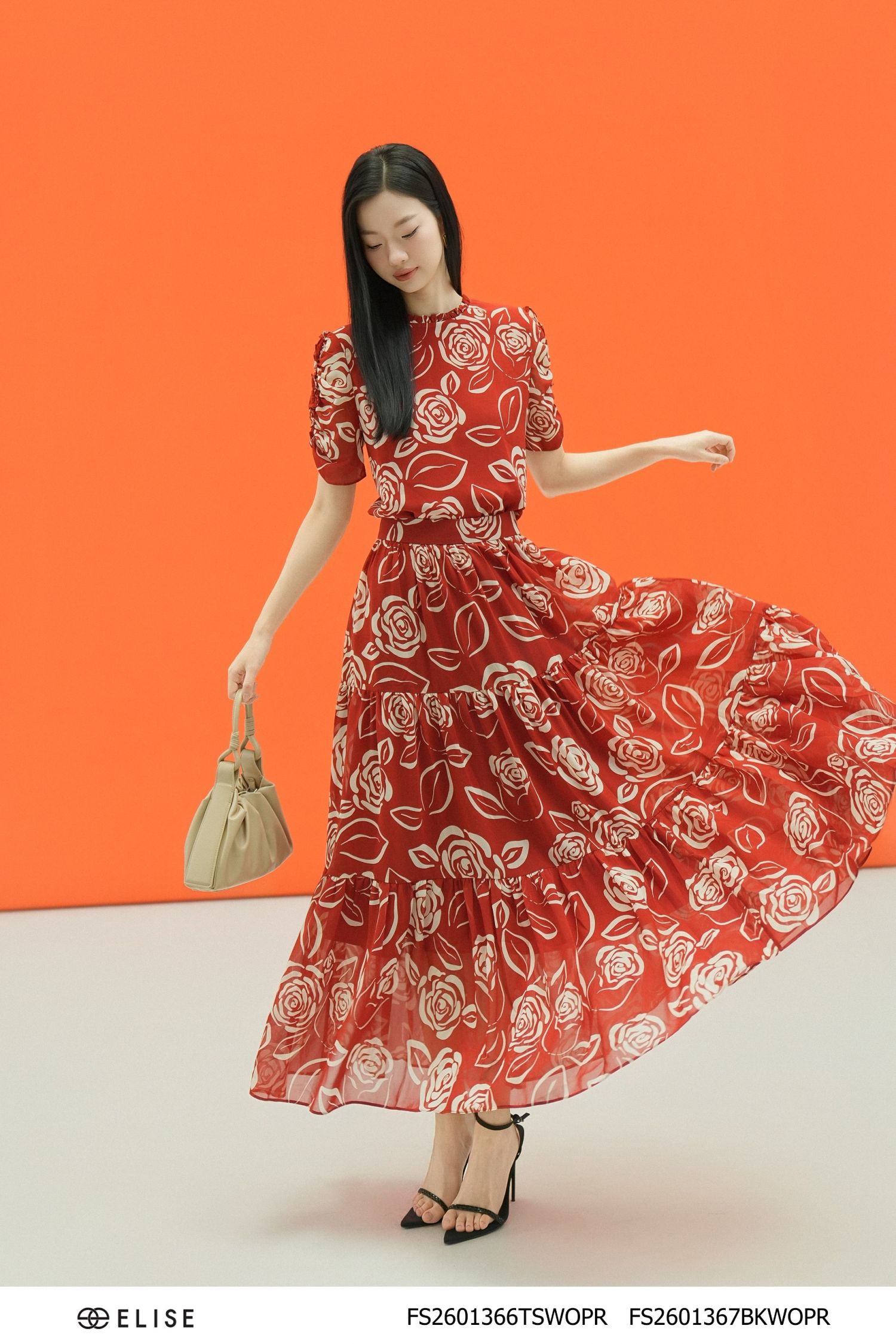 CV CHIFFON HOA NỀN ĐỎ NHÚN TẦNG