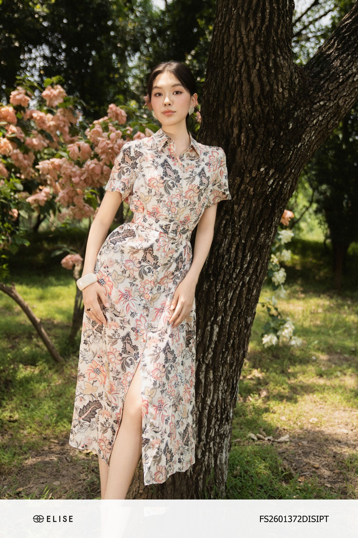 ĐẦM LỤA HT HOA ĐAI EO