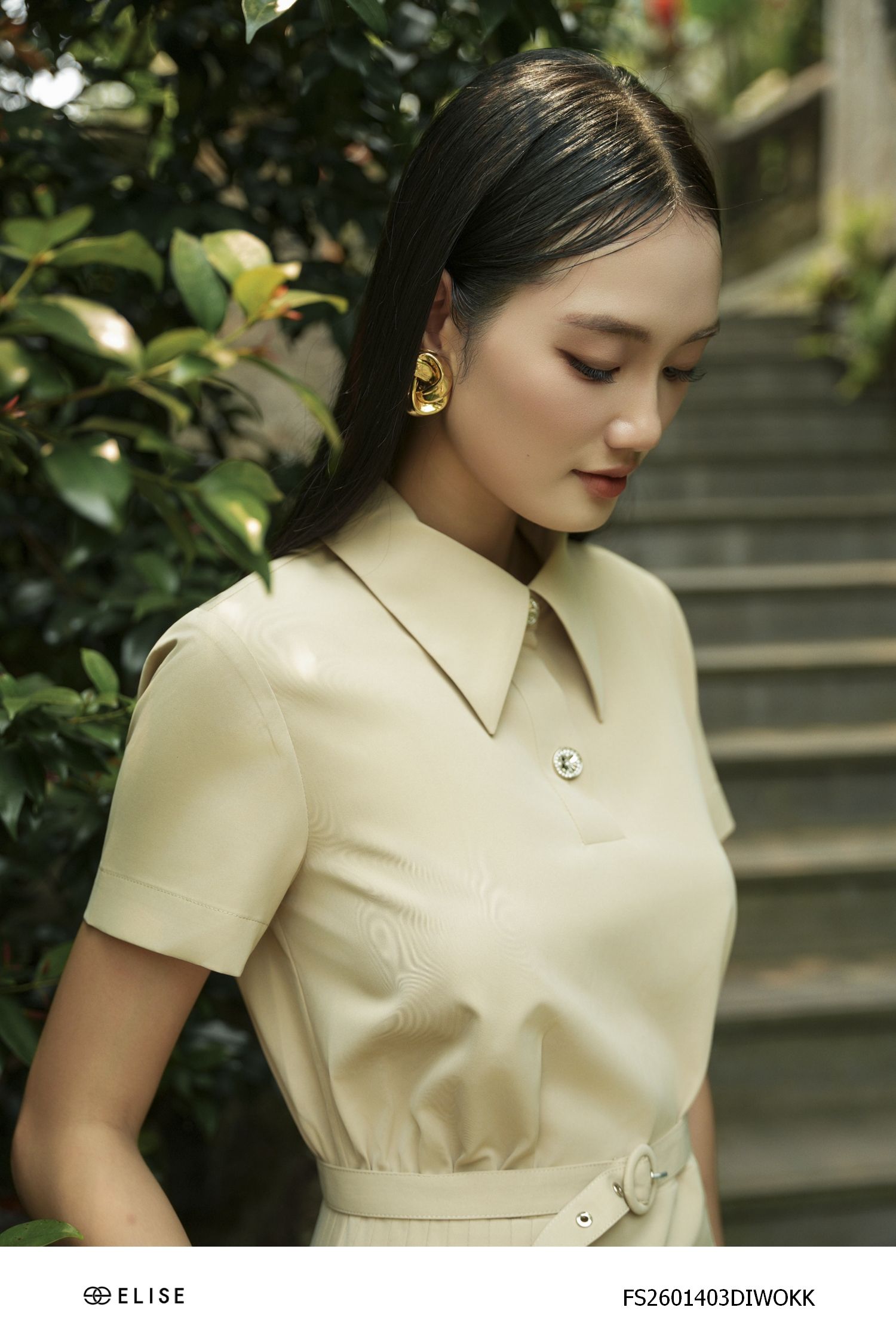 ĐẦM KAKI BE XẾP NHÚN LY ĐAI EO