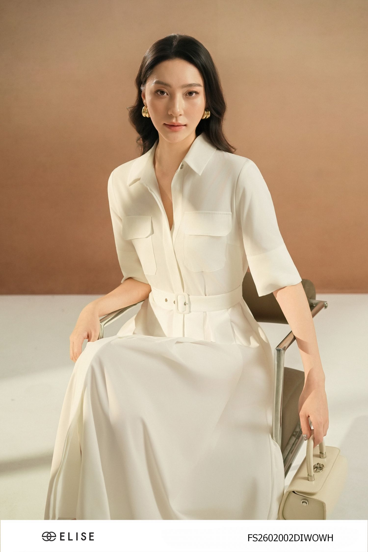 ĐẦM KAKI TRẮNG ĐAI EO