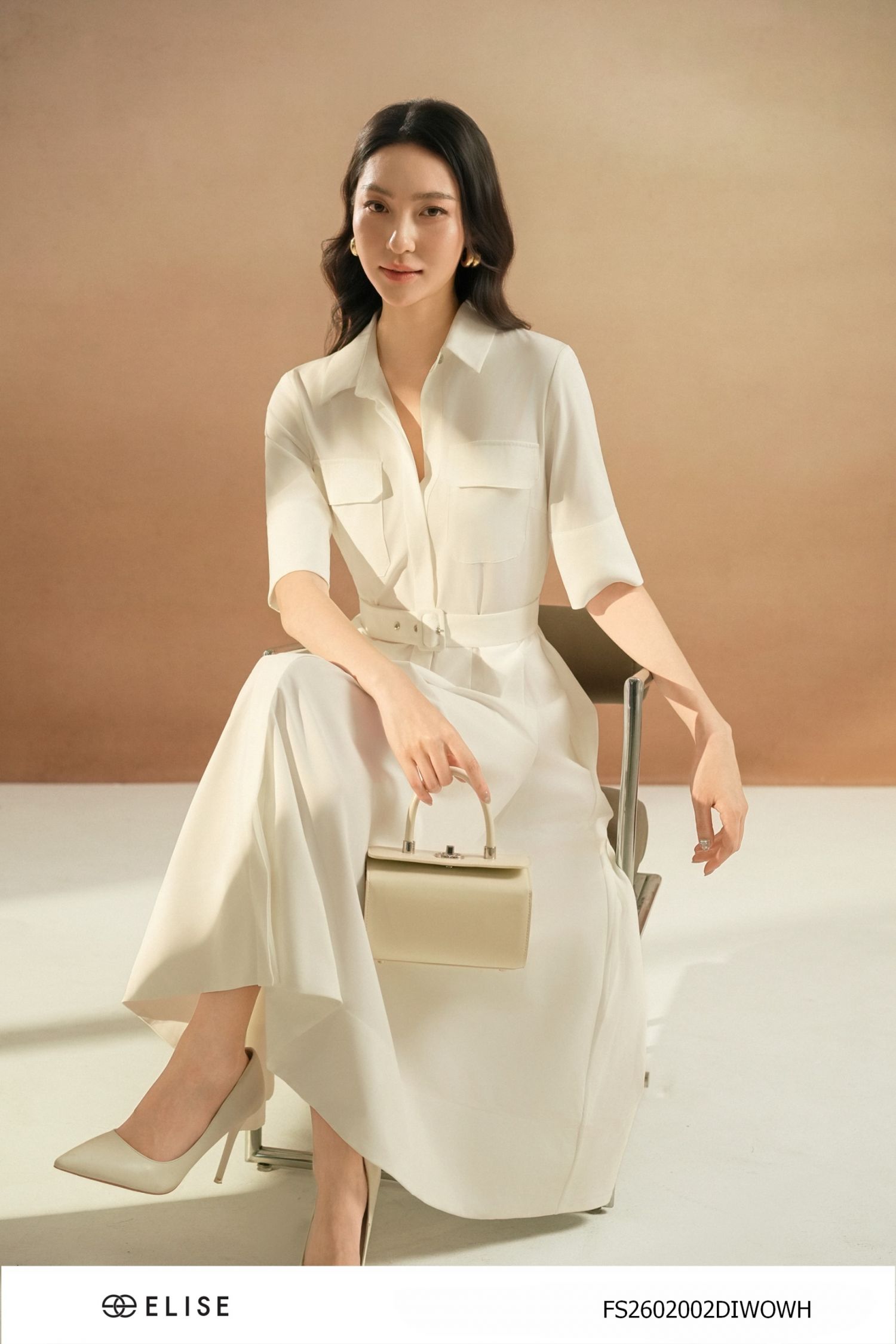 ĐẦM KAKI TRẮNG ĐAI EO