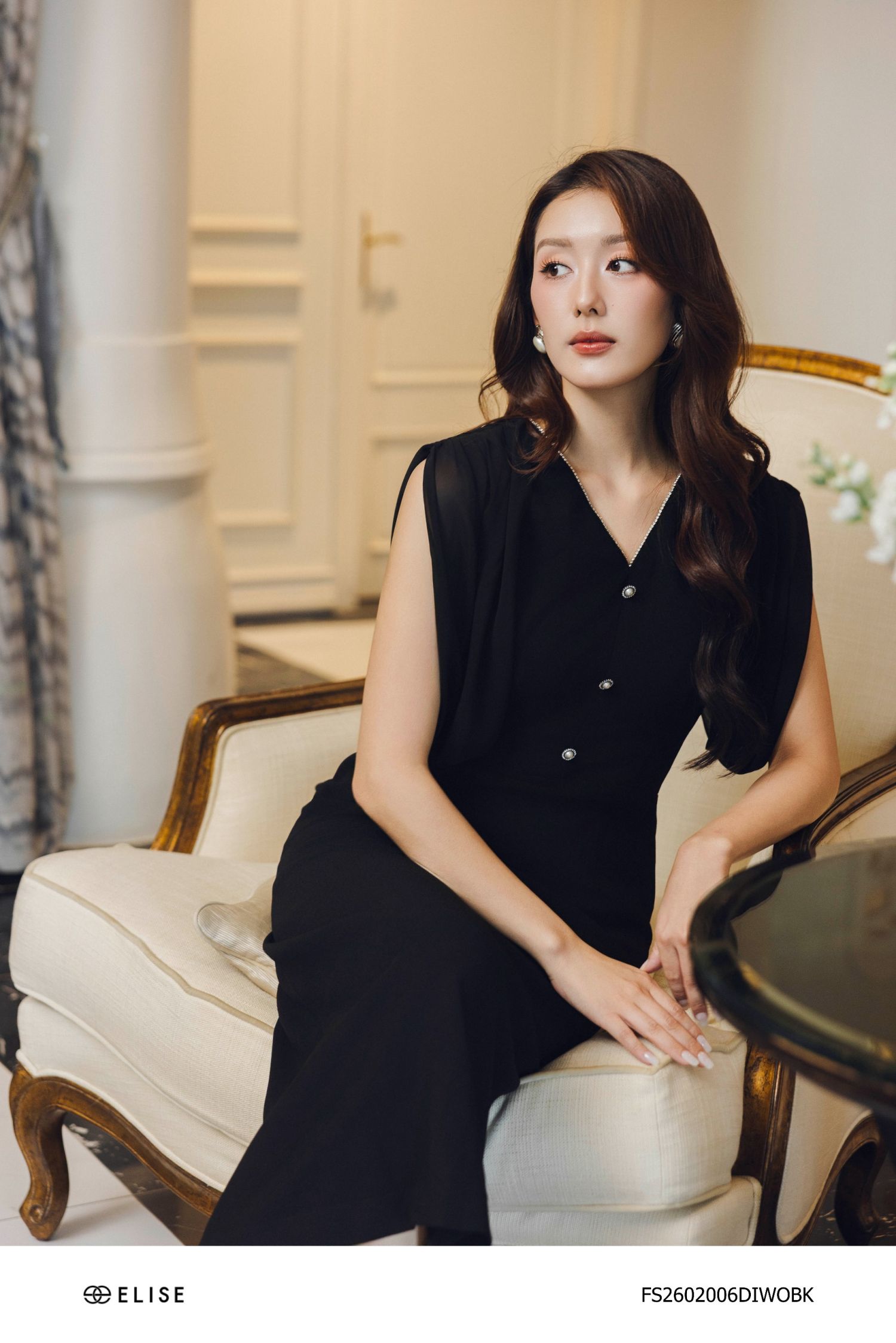 ĐẦM ĐEN ĐAI EO PHỐI VAI CHIFFON