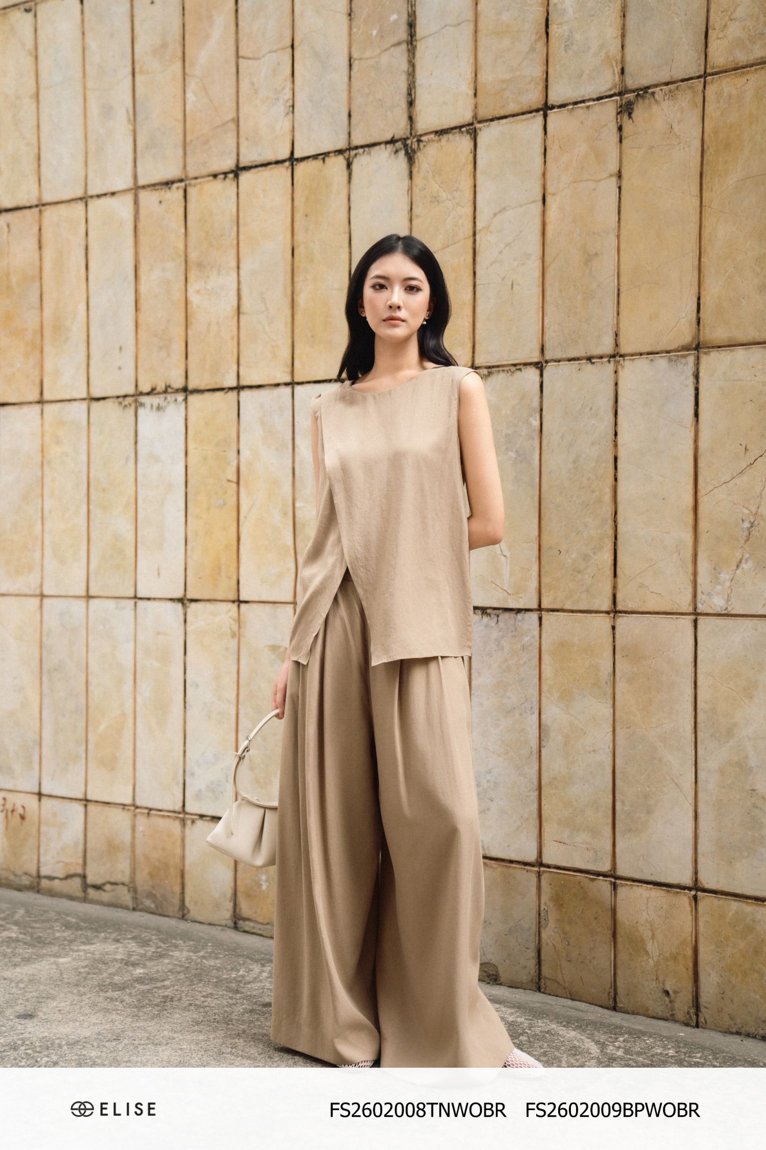QUẦN SUÔNG NÂU LINEN XẾP LY