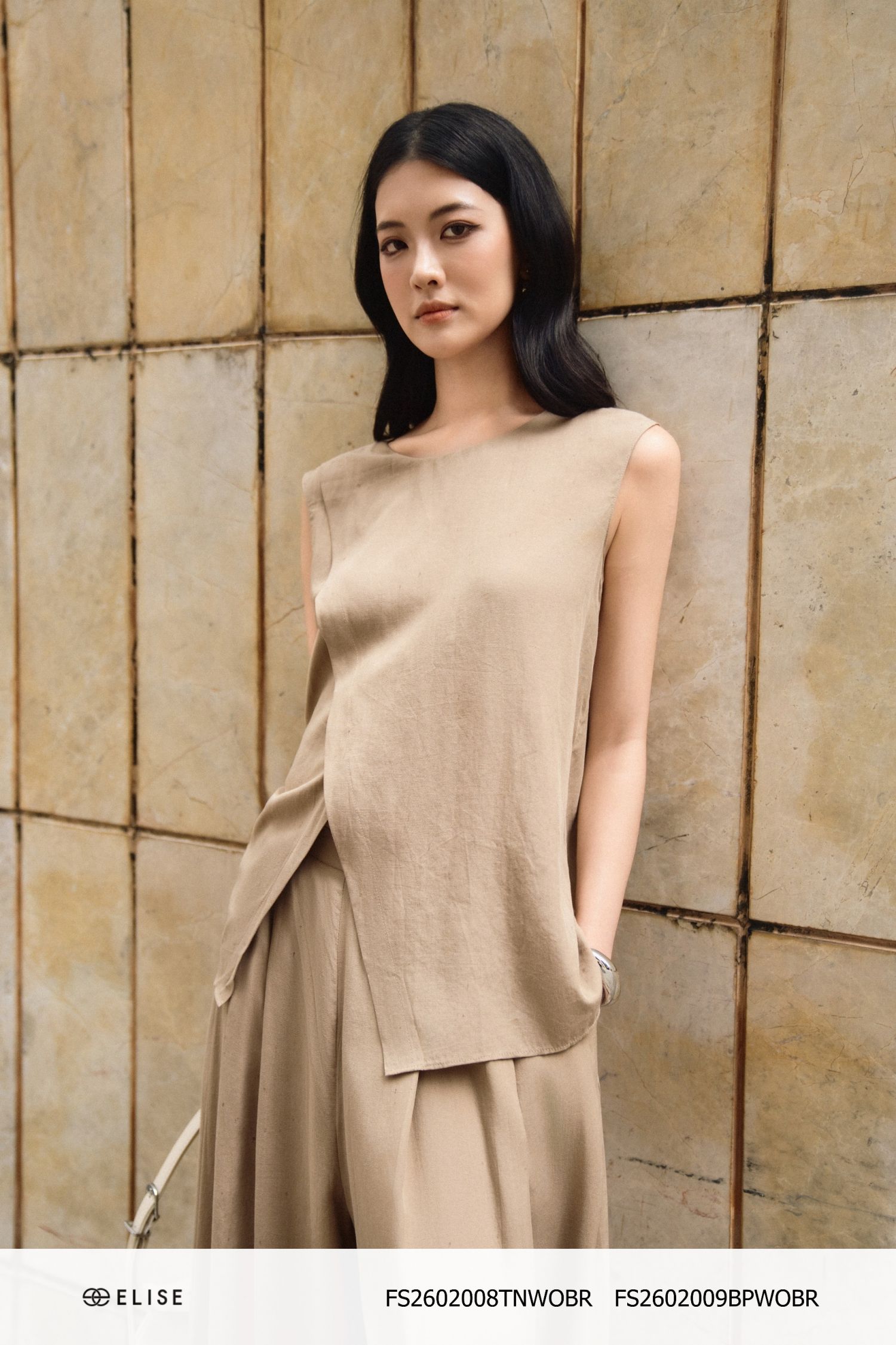 QUẦN SUÔNG NÂU LINEN XẾP LY