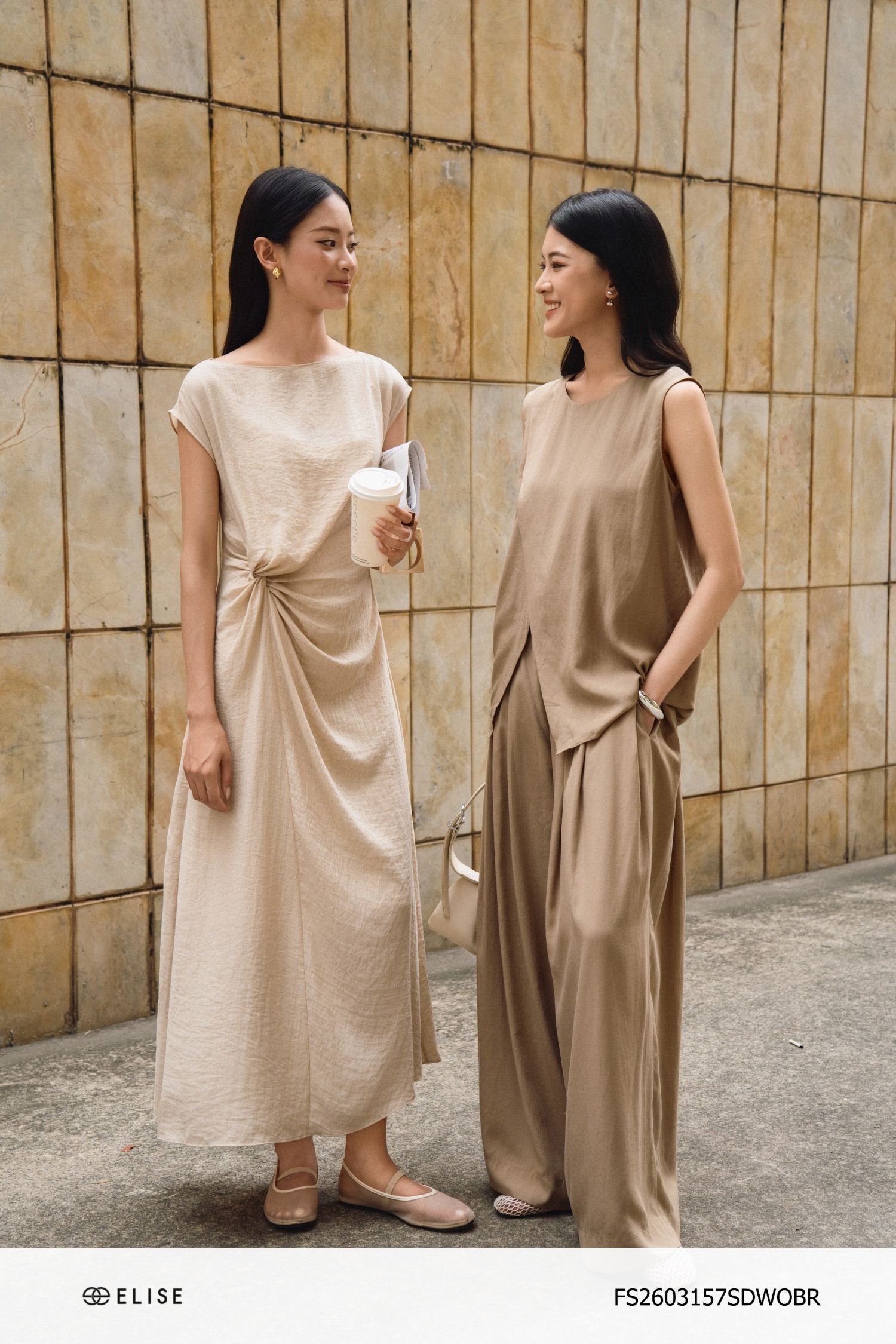 QUẦN SUÔNG NÂU LINEN XẾP LY