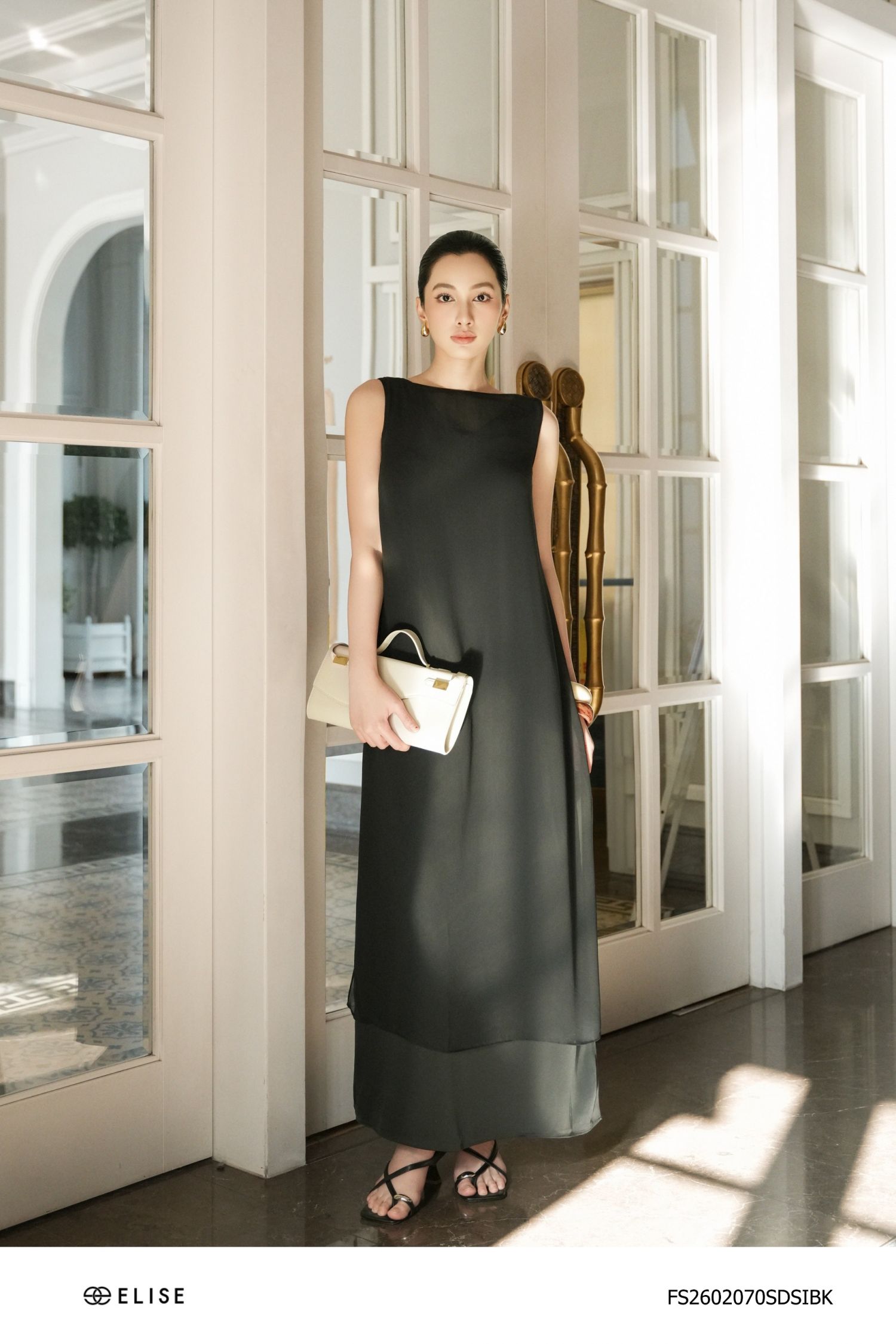SET ĐẦM LỤA ĐEN KÈM ĐẦM CHIFFON PHỦ