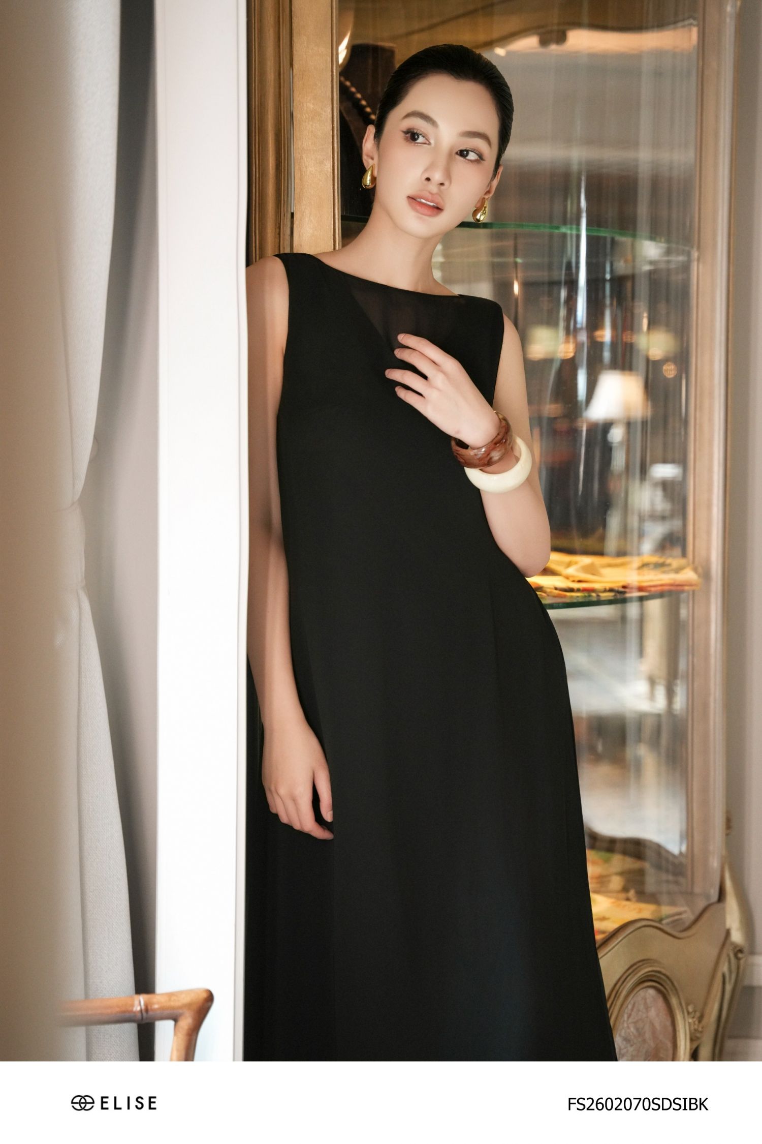SET ĐẦM LỤA ĐEN KÈM ĐẦM CHIFFON PHỦ