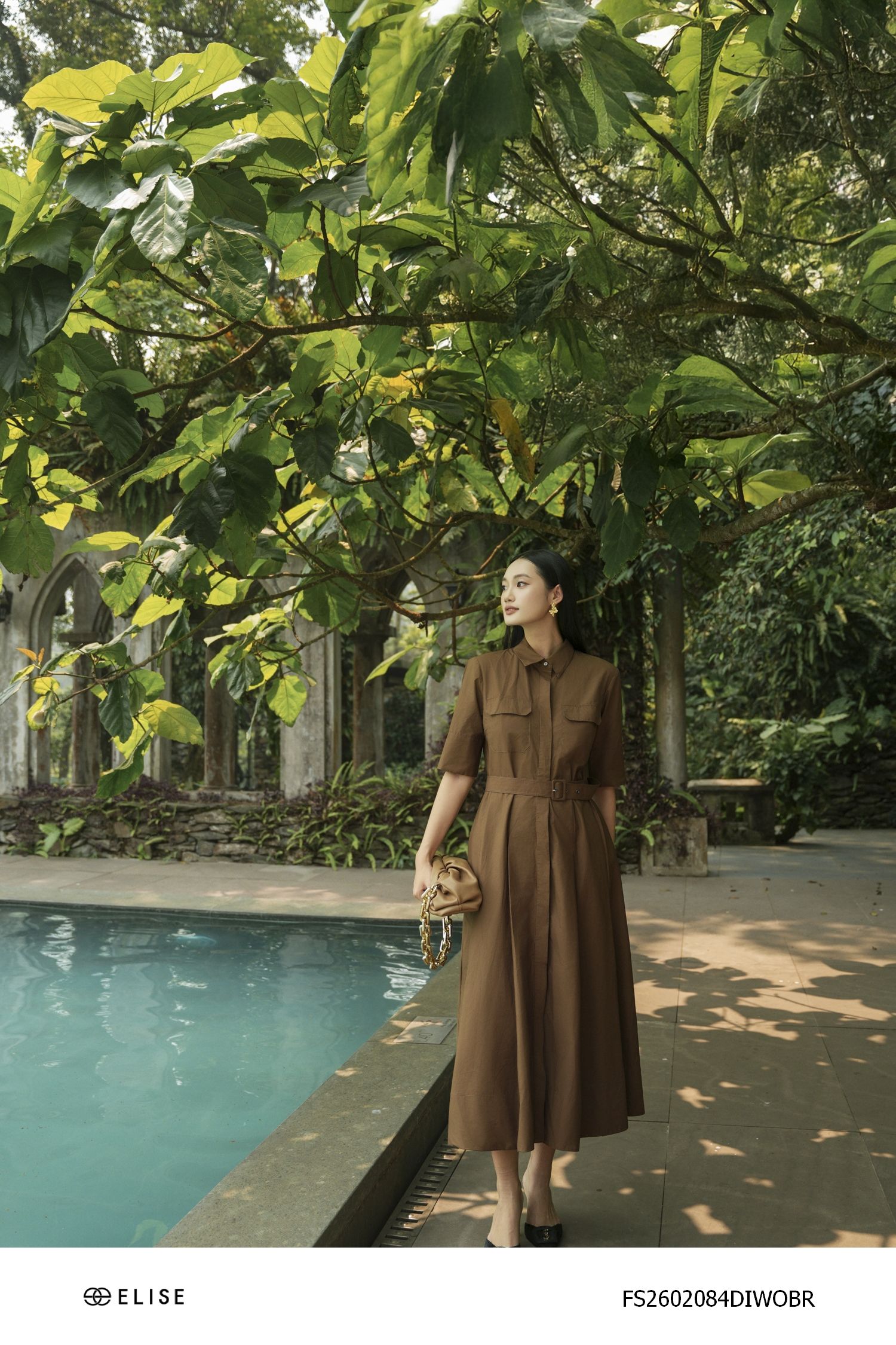 ĐẦM THÔ NÂU ĐAI EO
