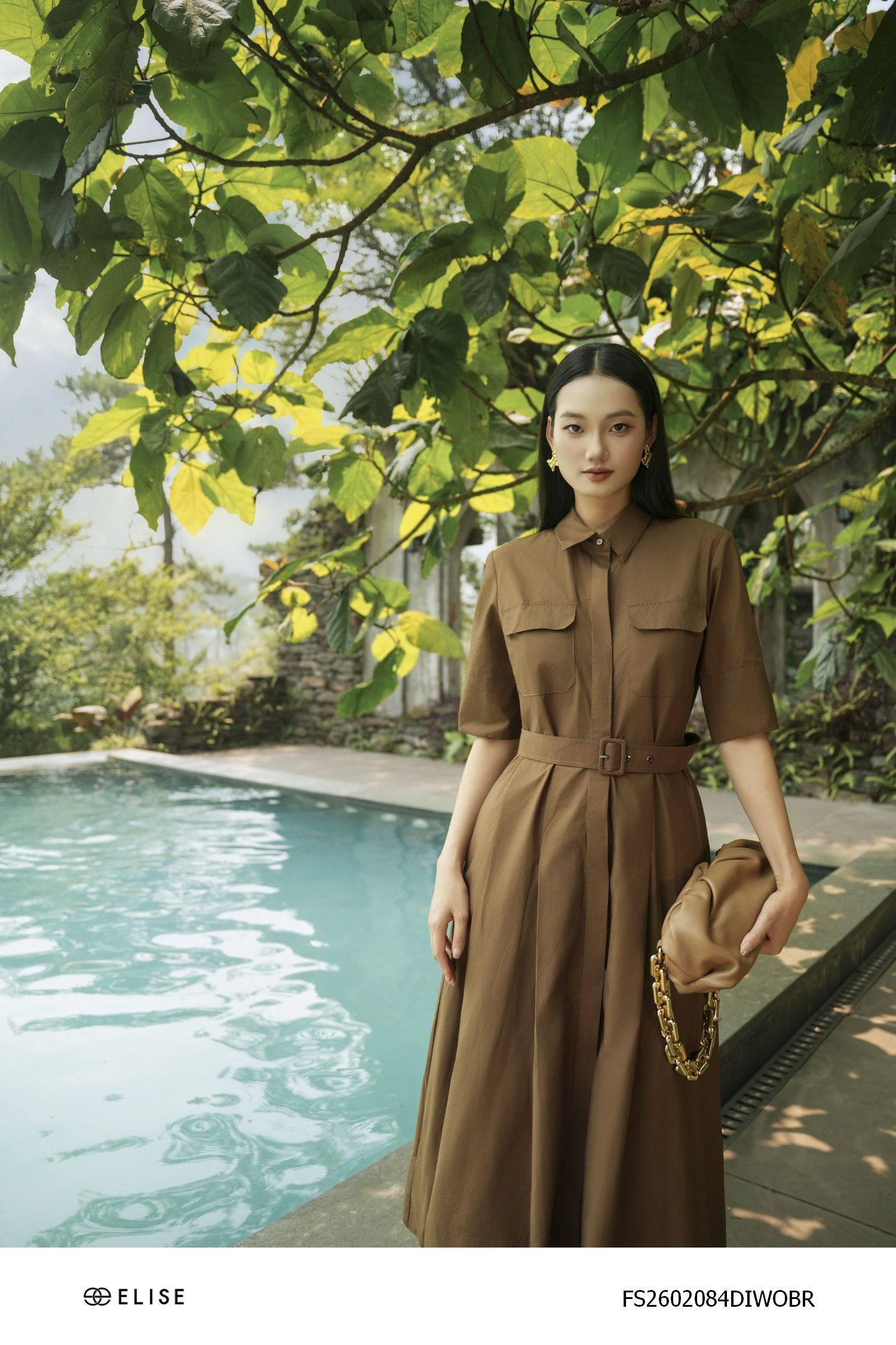 ĐẦM THÔ NÂU ĐAI EO