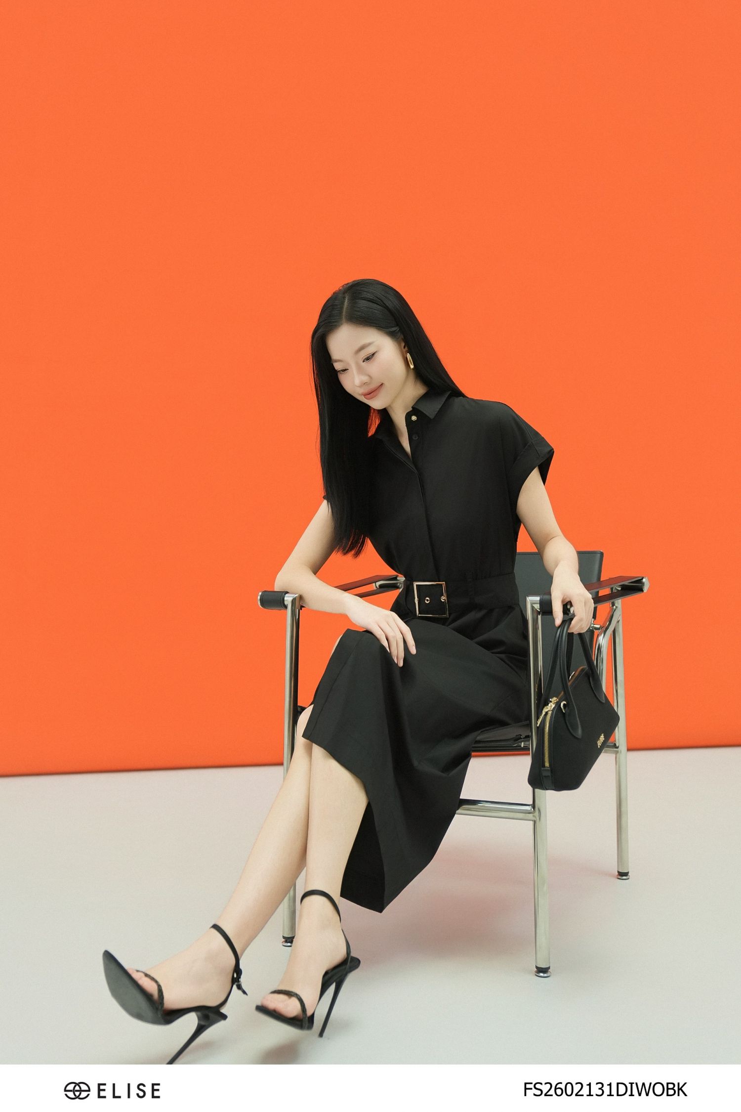 ĐẦM THÔ ĐEN TAY LẬT ĐAI EO