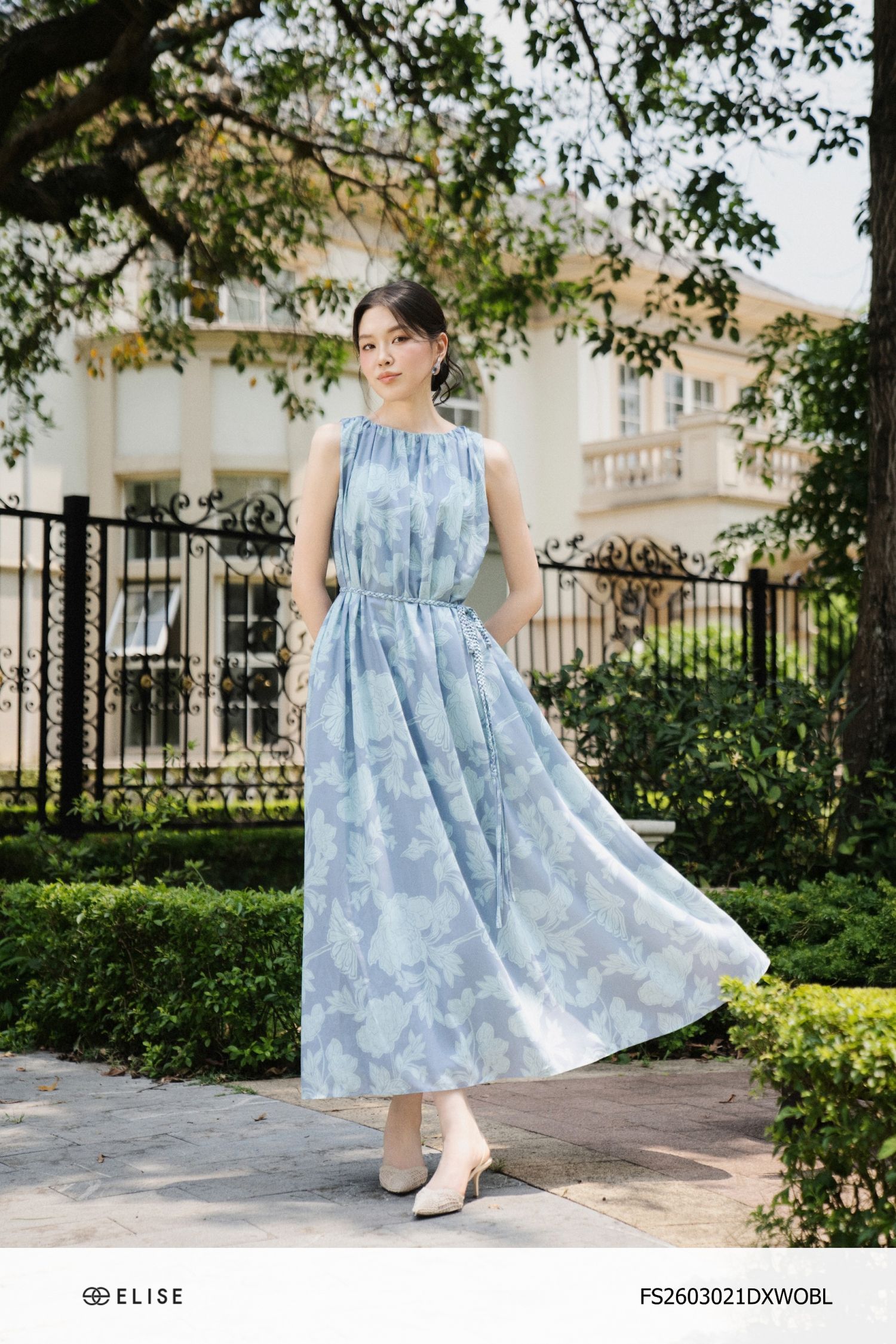 ĐẦM MAXI HT HOA XANH TẾT DÂY ĐAI