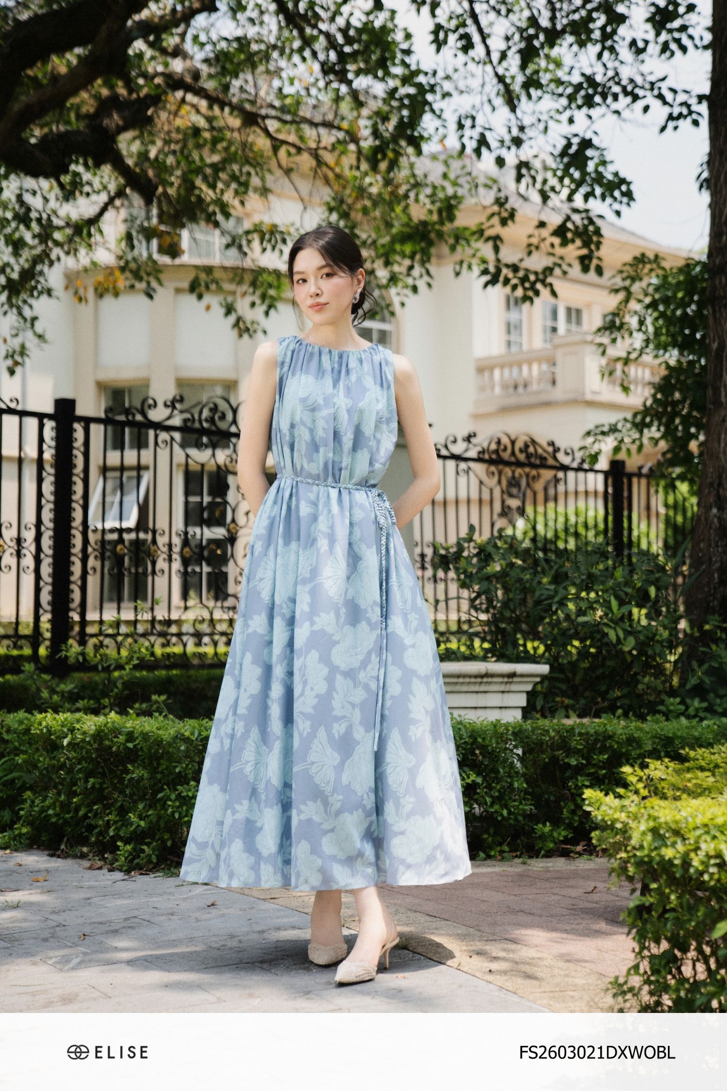 ĐẦM MAXI HT HOA XANH TẾT DÂY ĐAI