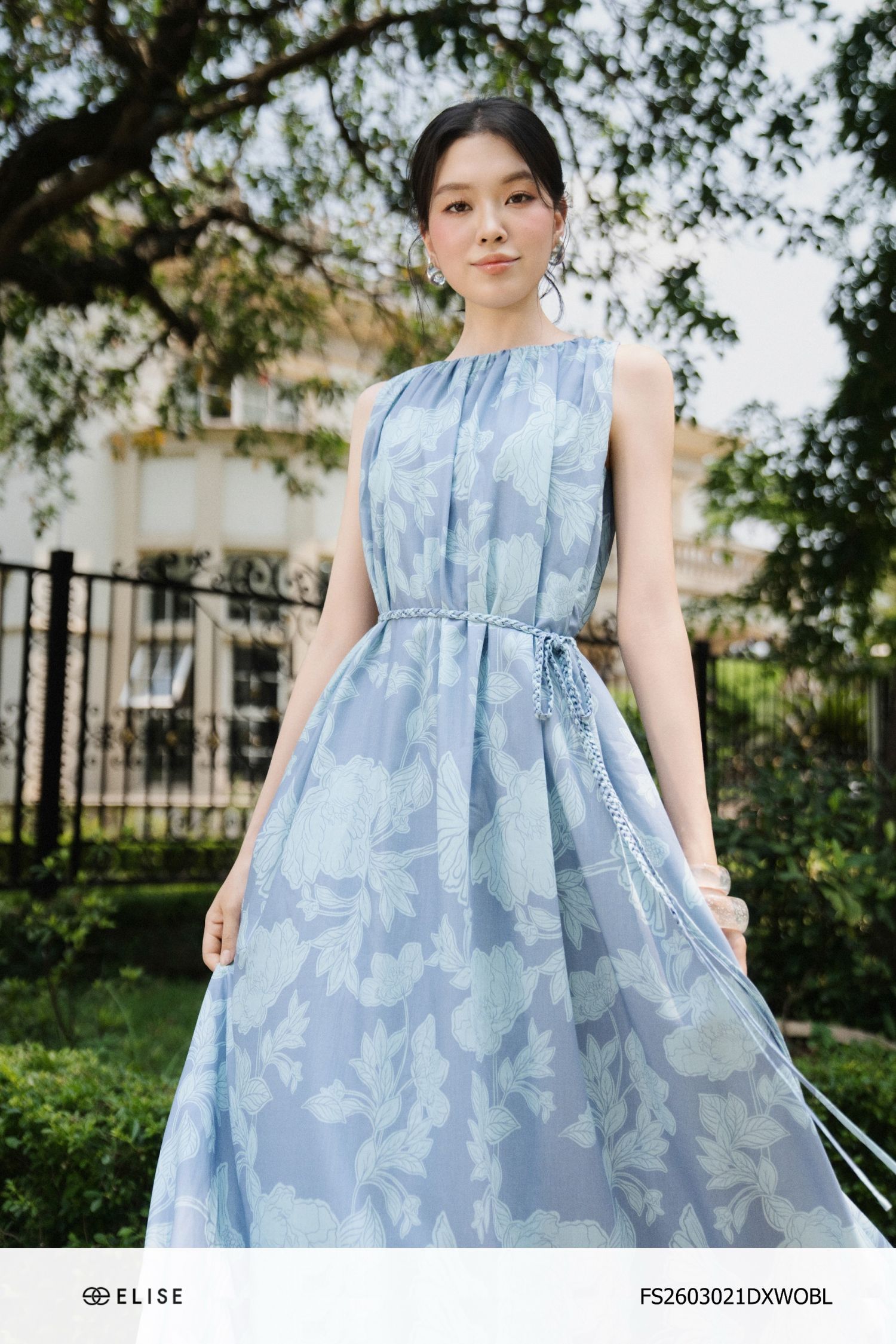ĐẦM MAXI HT HOA XANH TẾT DÂY ĐAI