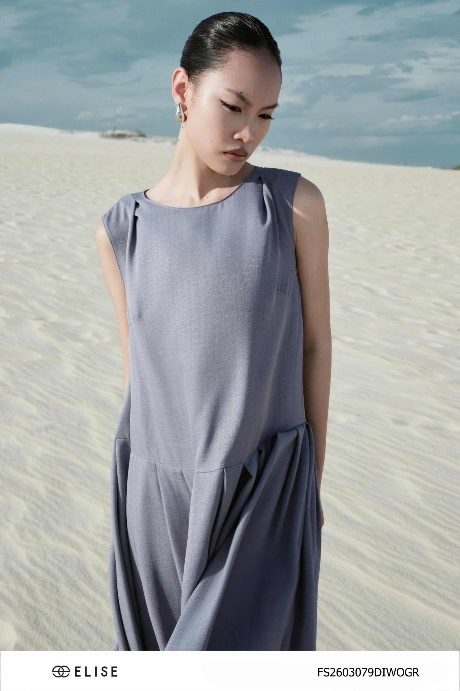 ĐẦM LINEN LY XẾP DÂY CỔ SAU