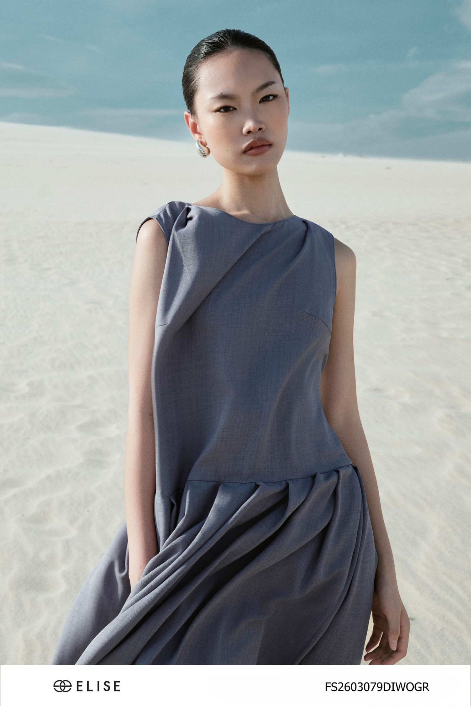 ĐẦM LINEN LY XẾP DÂY CỔ SAU