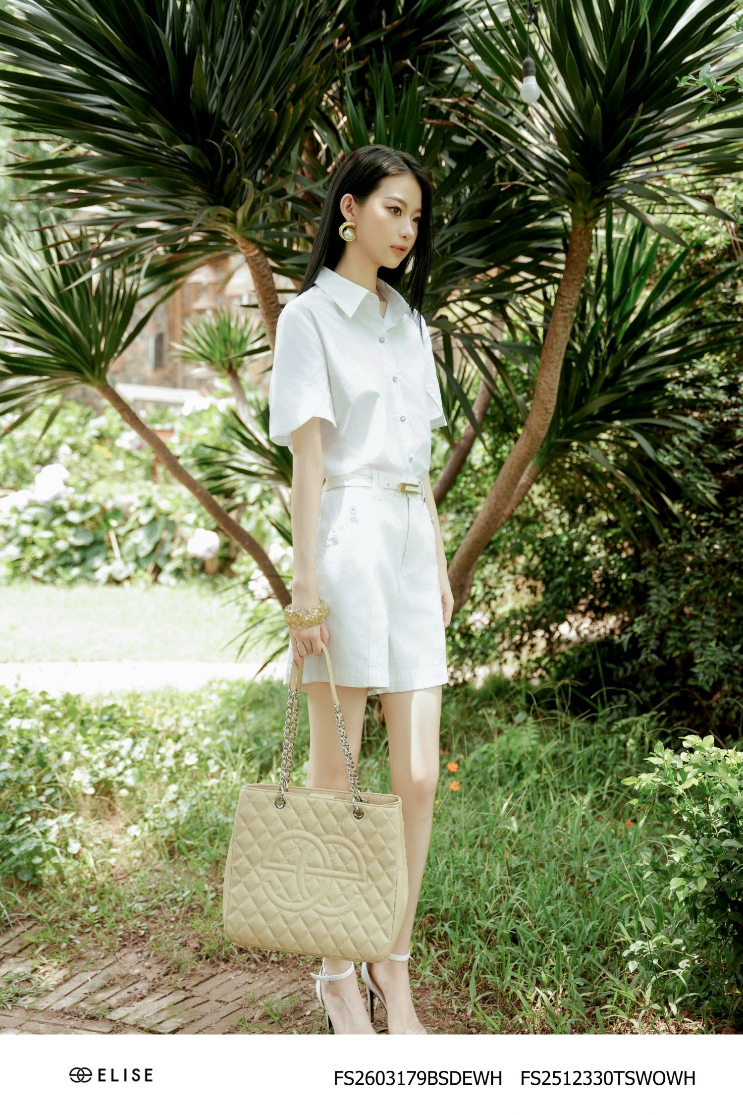 QUẦN SOOC DENIM TRẮNG TÚI CHÉO