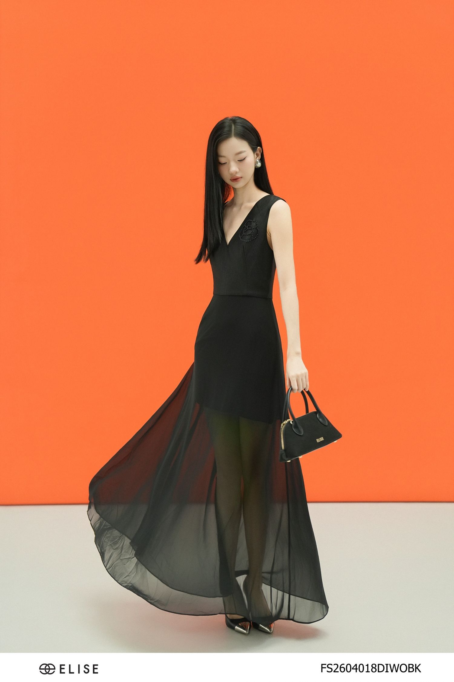 ĐẦM TAFTA LỤA ĐEN PHỐI CHIFFON