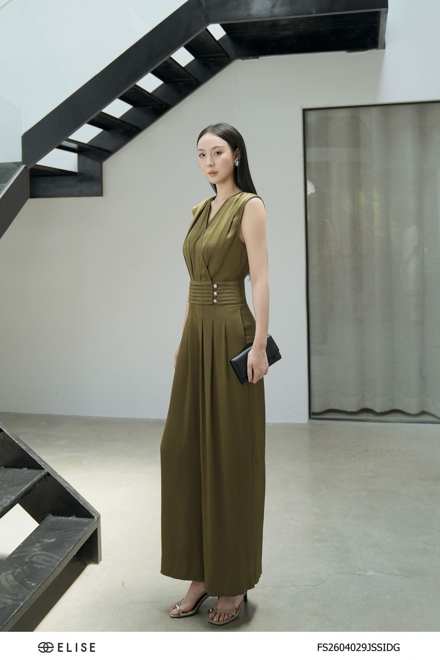 JUMPSUIT DÀI XANH RÊU XẾP LY