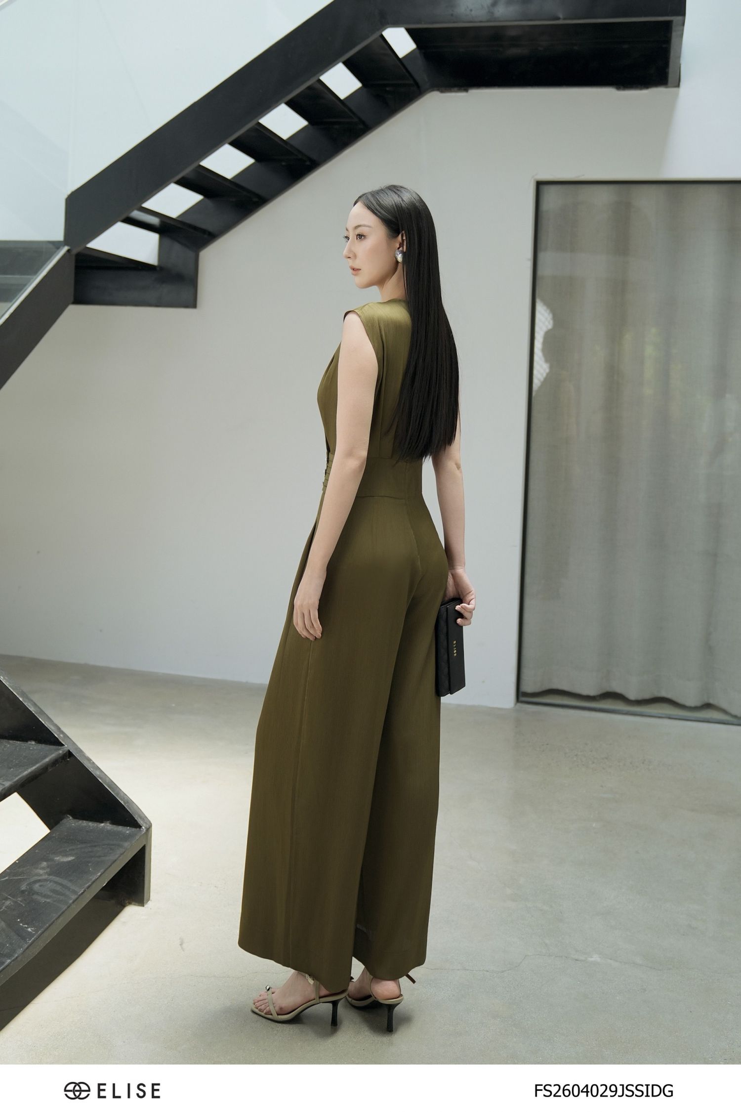 JUMPSUIT DÀI XANH RÊU XẾP LY
