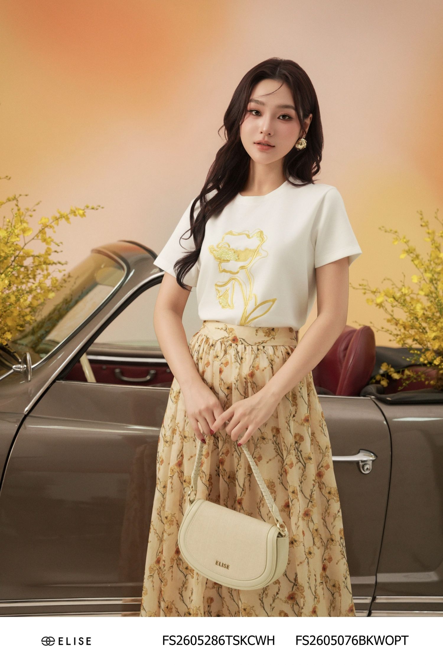 JUPE HT HOA DÂY NỀN VÀNG XẺ SAU