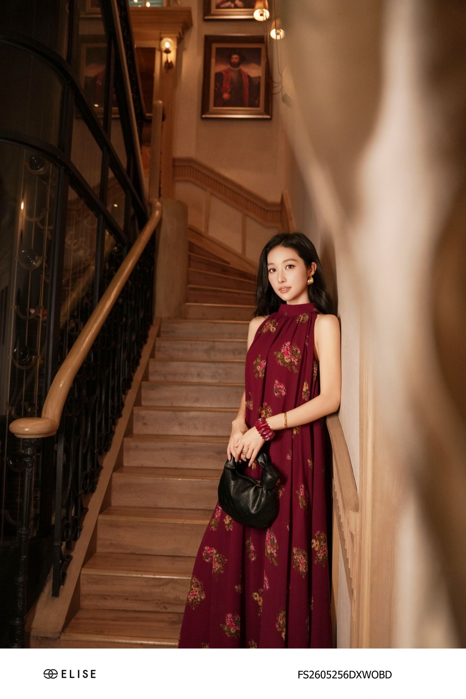 ĐẦM MAXI ĐỎ RƯỢU HT HOA NHÍ