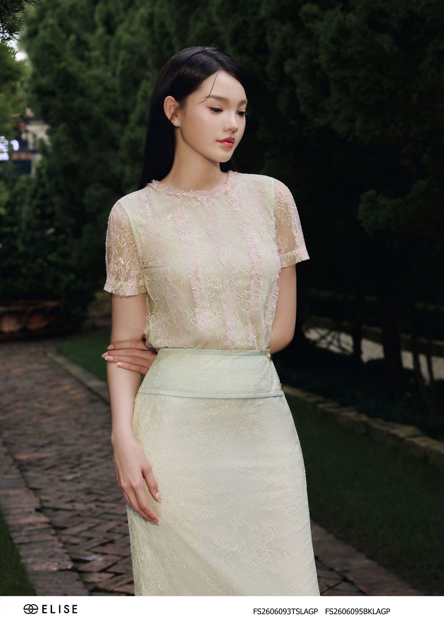 JUPE BÚT CHÌ REN XANH MINT XẺ SAU