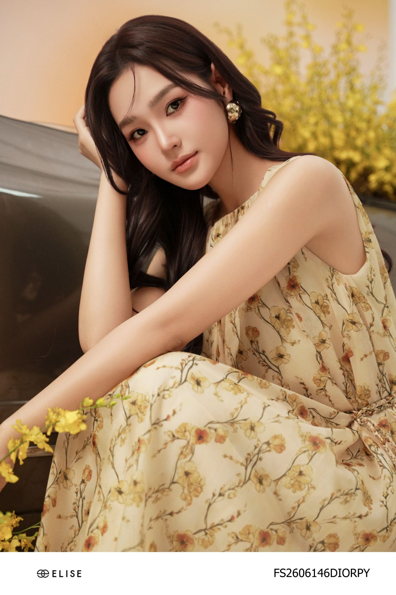 ĐẦM MAXI HT HOA DÂY NỀN VÀNG