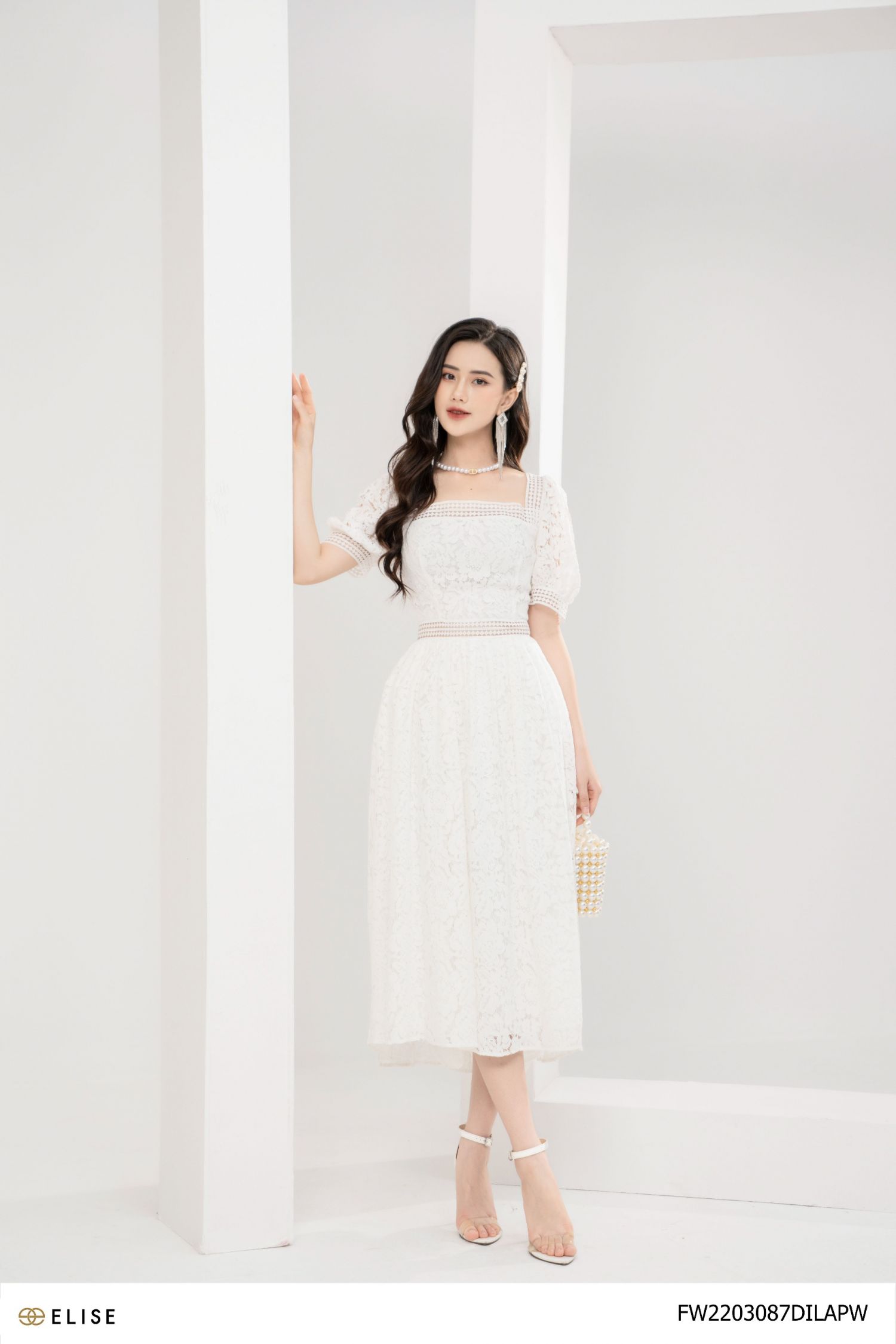 Đầm dự tiệc đầm trắng cổ vuông tay phồng dáng dài Manet Dress - Đầm, váy nữ  | ThờiTrangNữ.vn